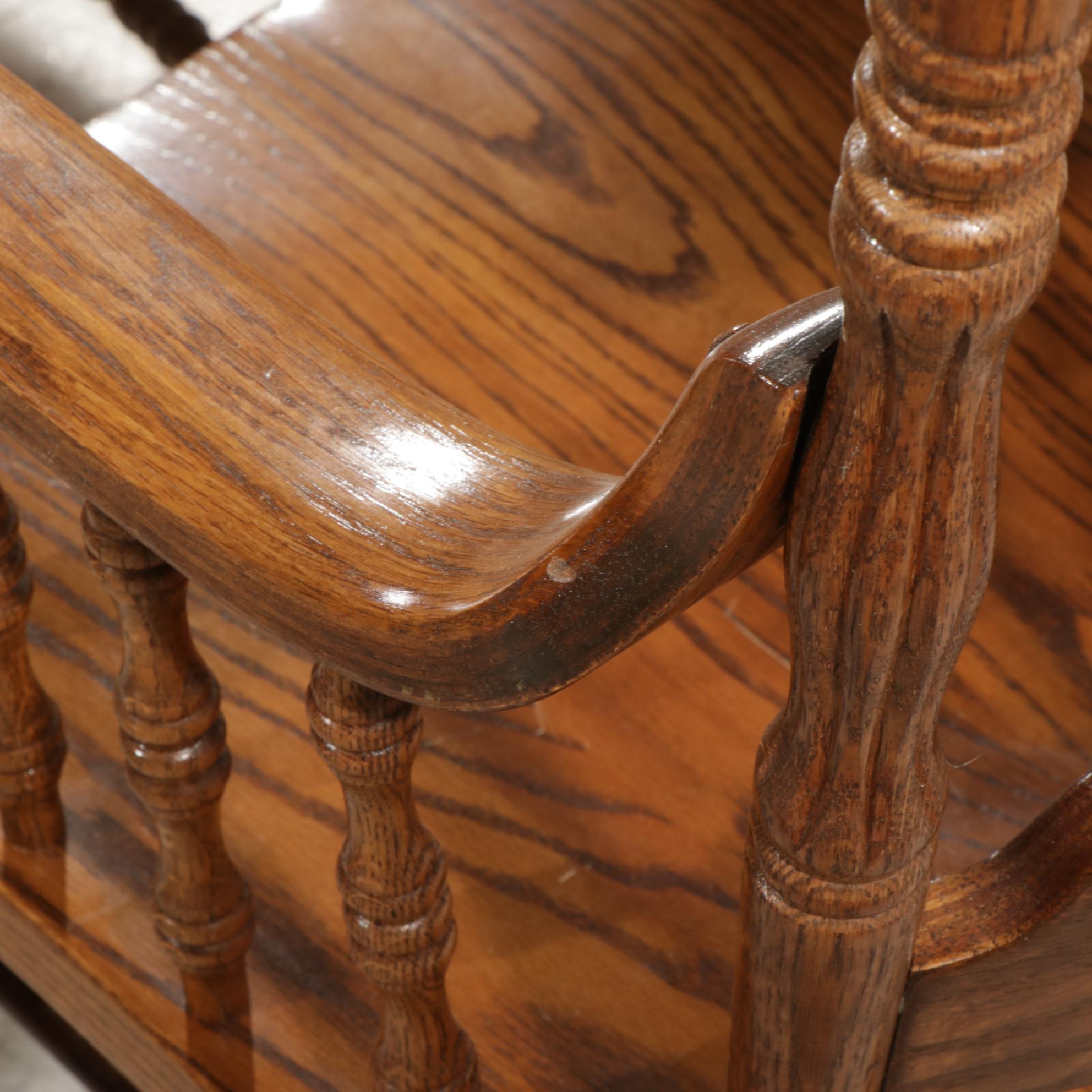 Strongson Victorian Style Oak Pedestal Dining Table and Six Chairs, 1980s