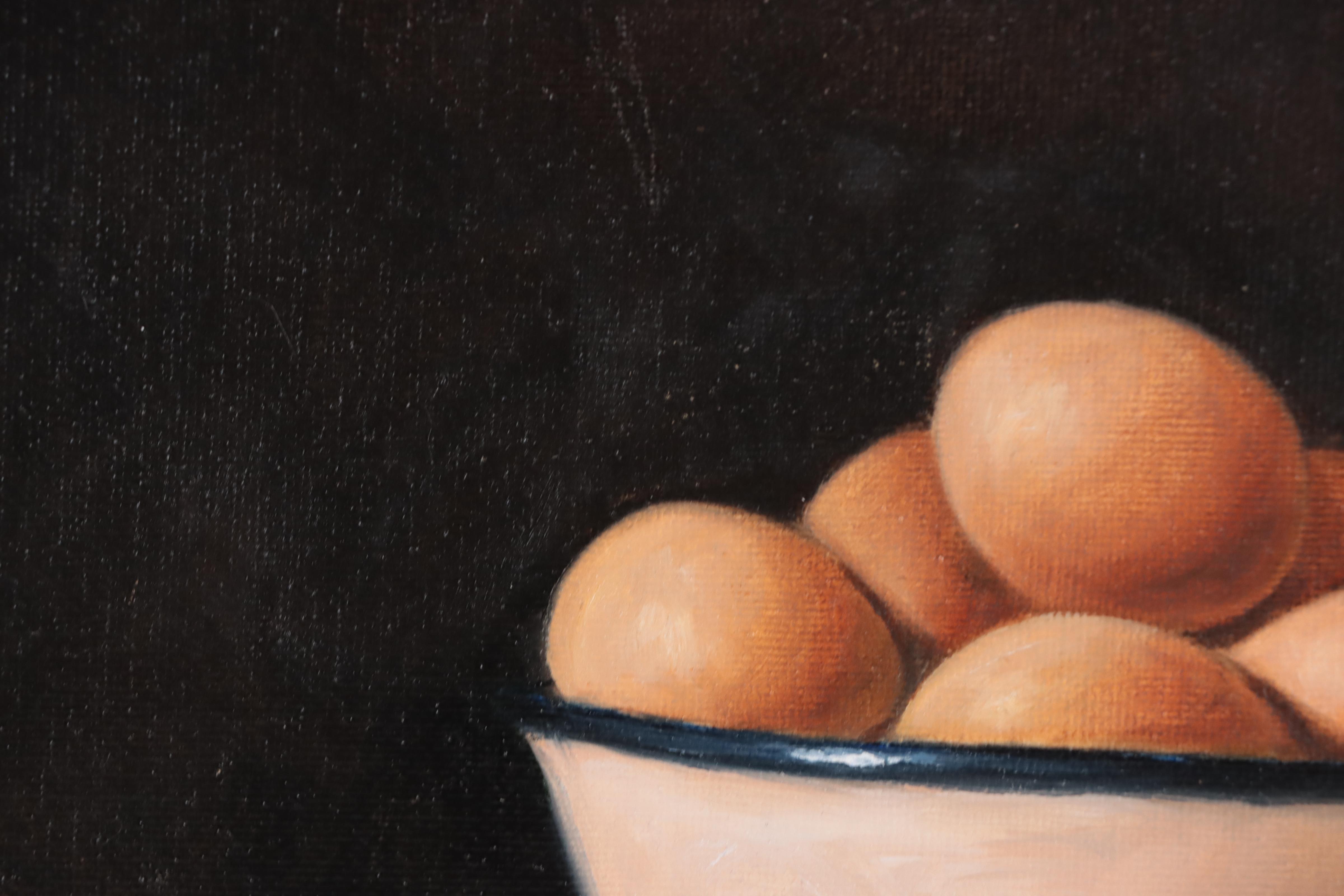 Houra H. Alghizzi Still Life Oil Painting "A Bowl of Organic Eggs," 2023