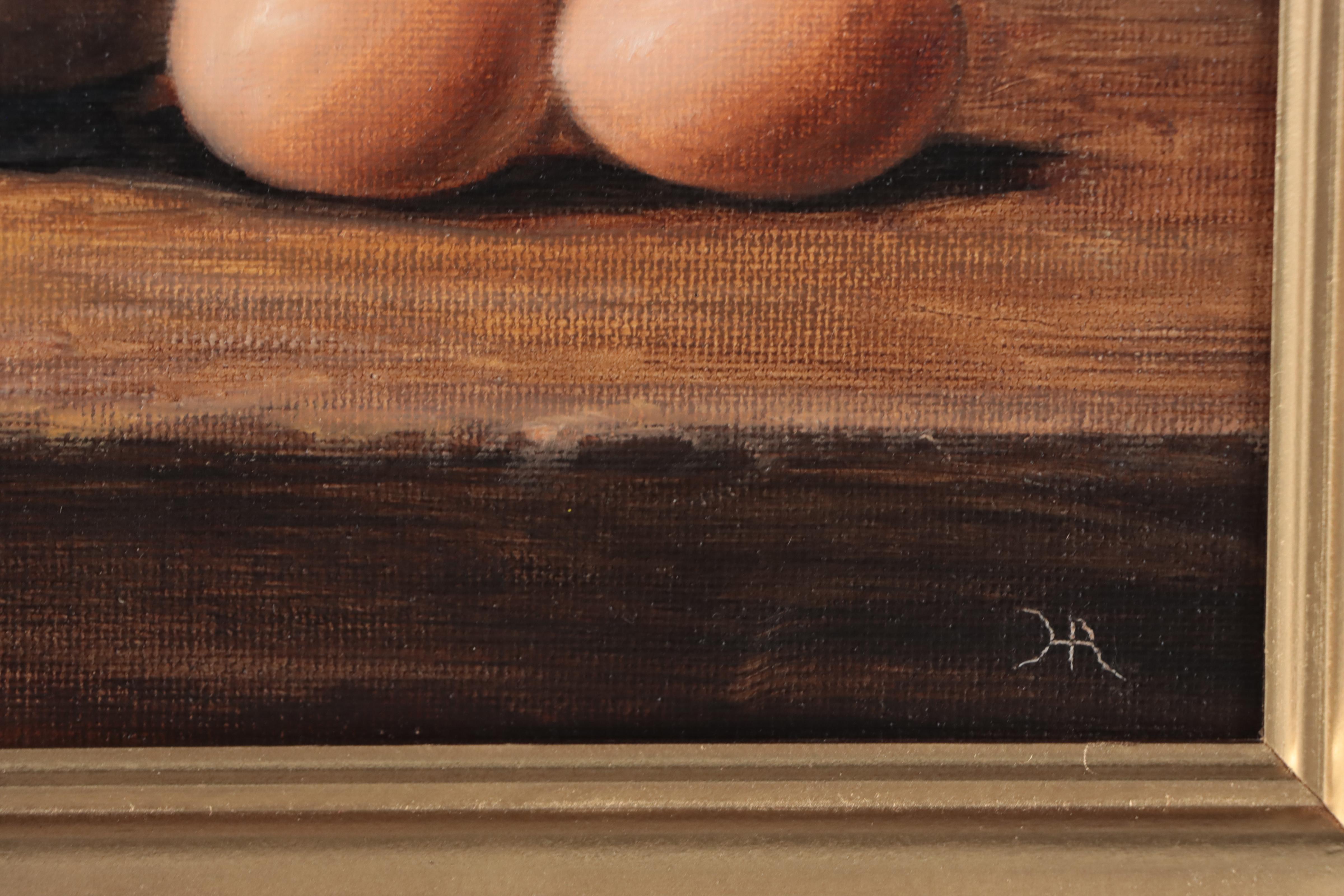 Houra H. Alghizzi Still Life Oil Painting "A Bowl of Organic Eggs," 2023