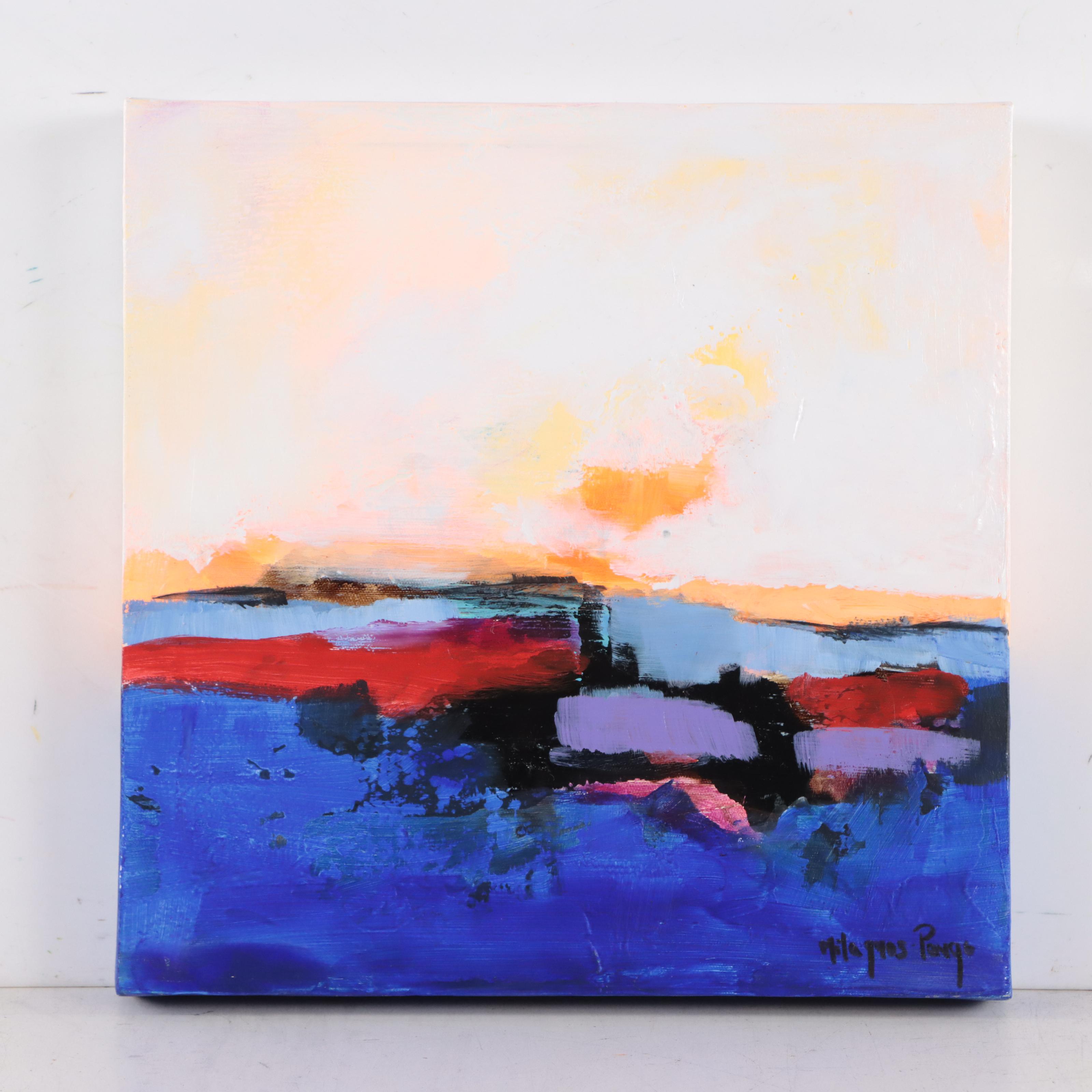 Milagros Pongo Abstract Mixed Media Painting "Dream Sea," 21st Century