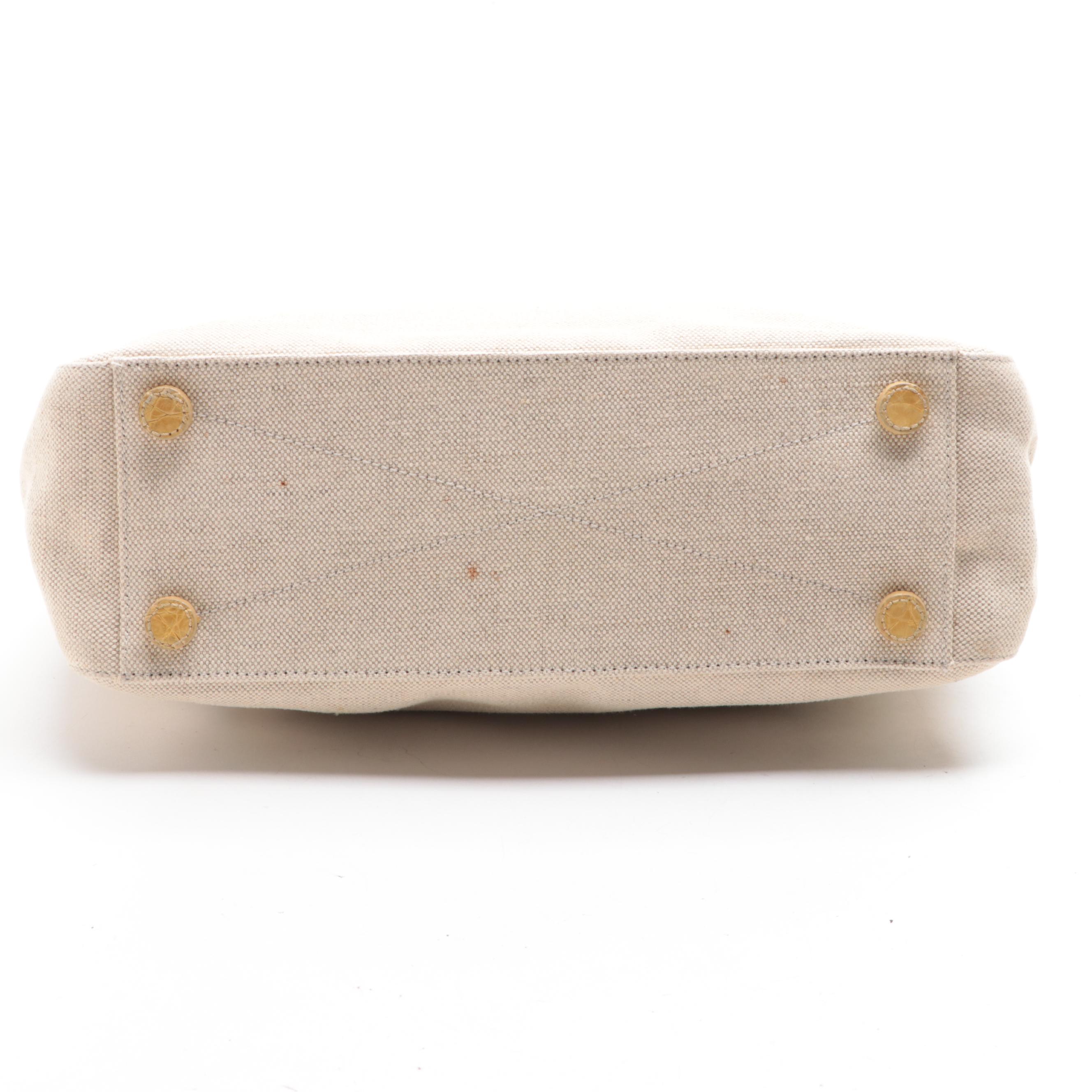 Prada Tote in Woven Canvas and Crocodile