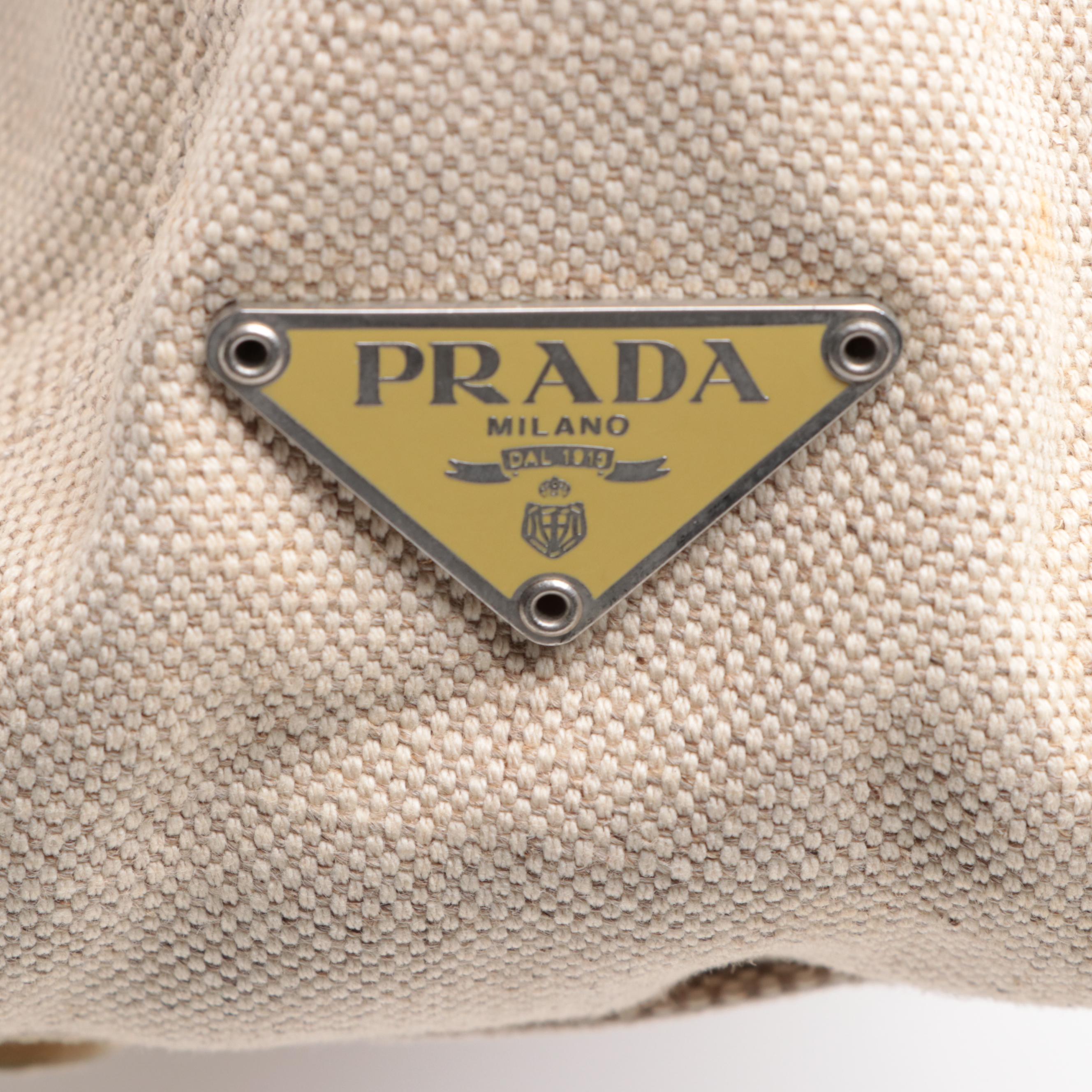 Prada Tote in Woven Canvas and Crocodile