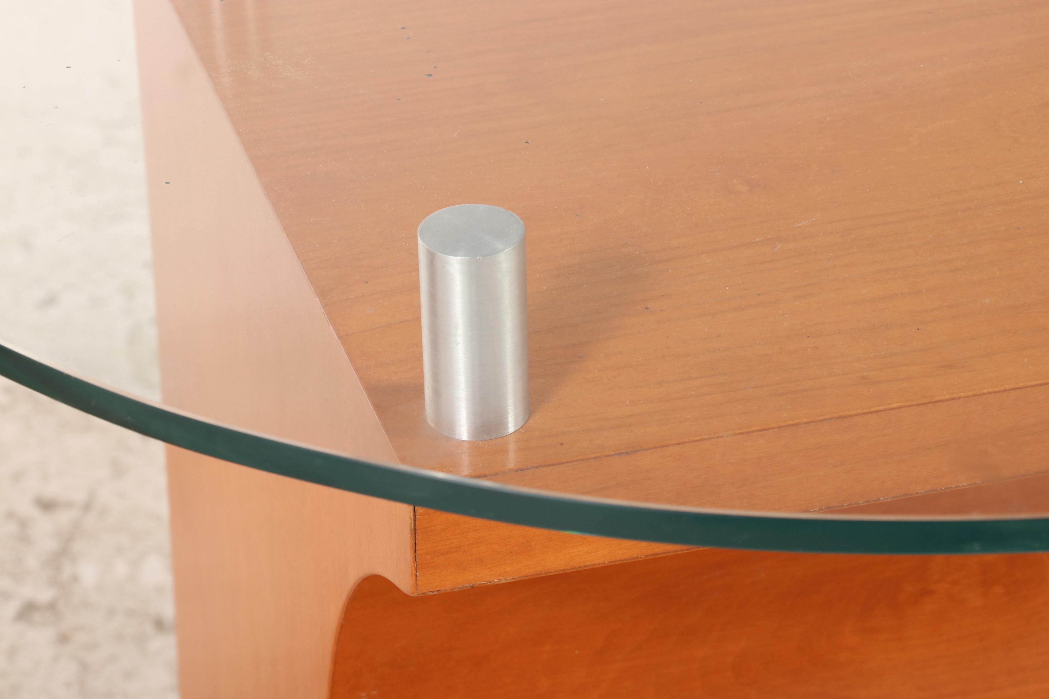 Pair of Modernist Wood and Floating Glass Top Pedestal Side Tables