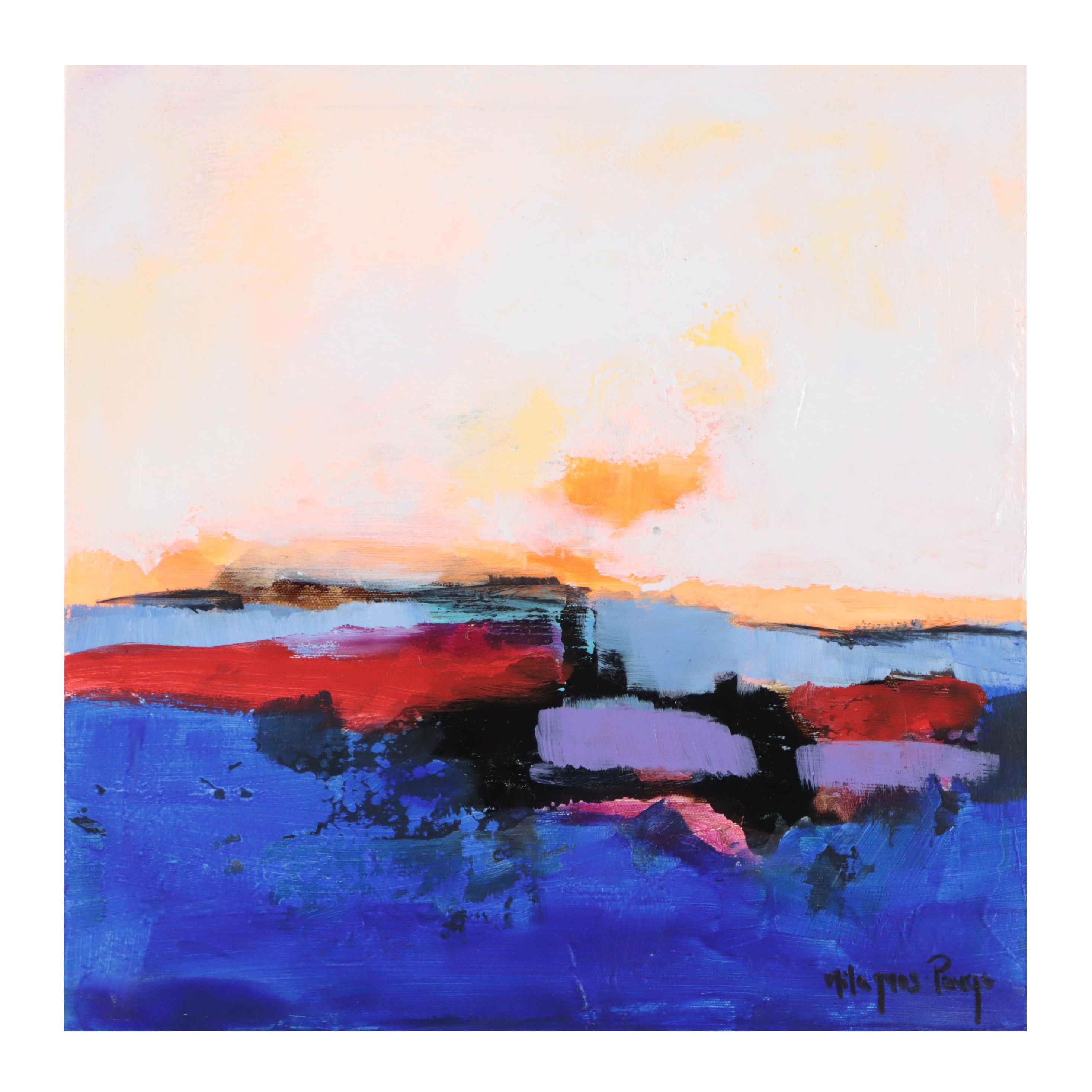 Milagros Pongo Abstract Mixed Media Painting "Dream Sea," 21st Century