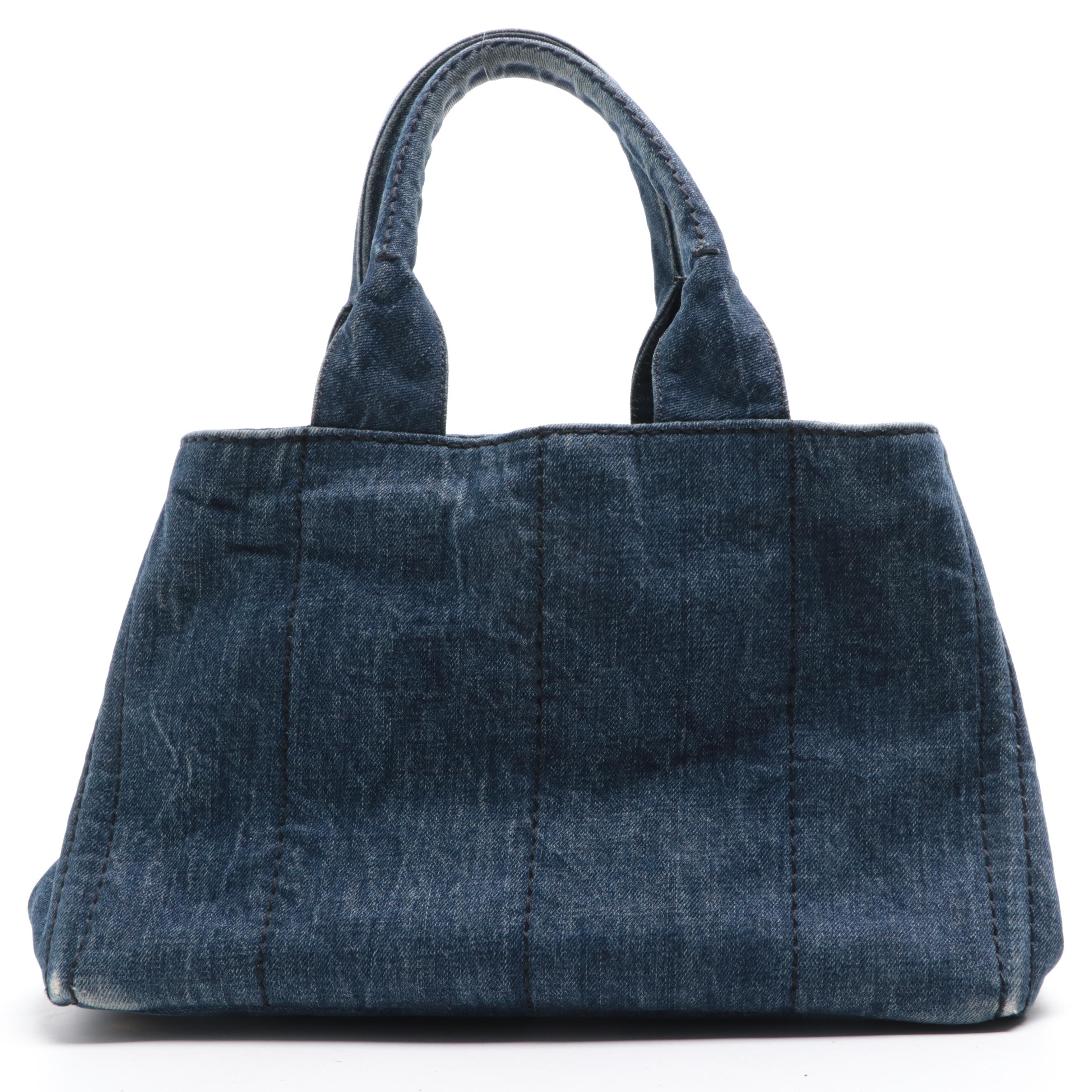 Prada Logo Tote in Blue Denim
