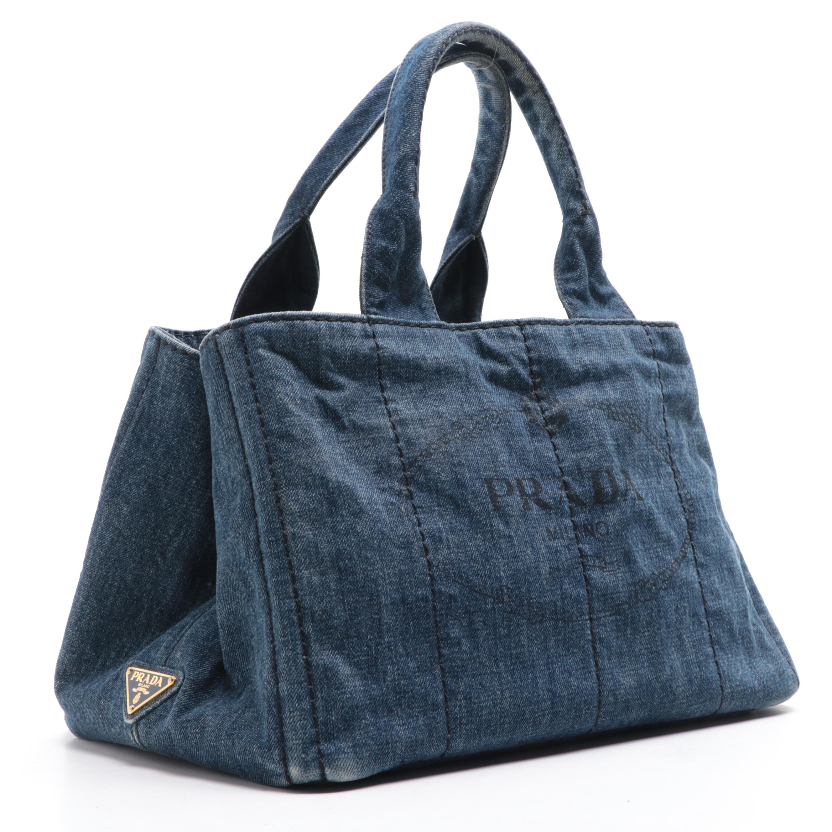 Prada Logo Tote in Blue Denim