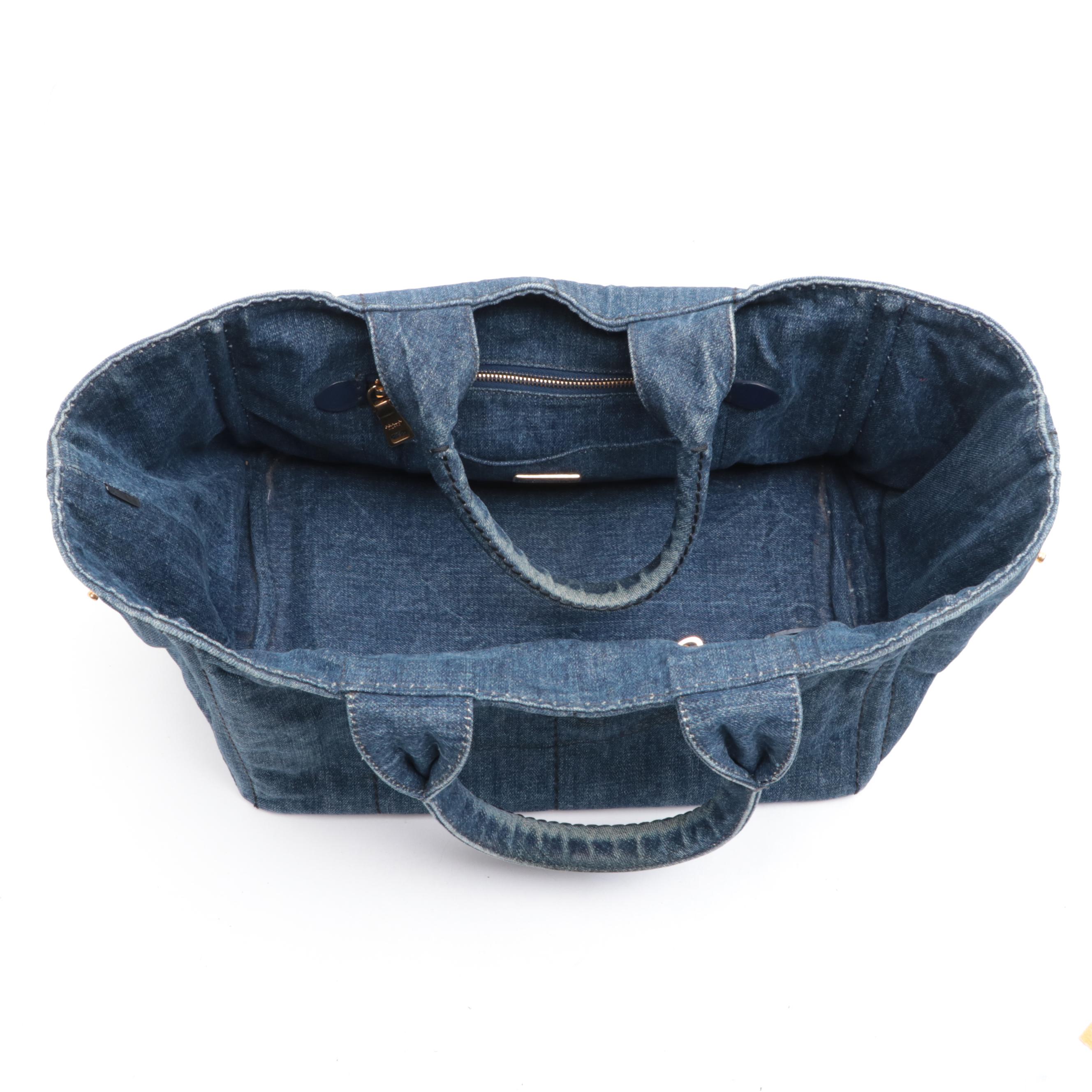 Prada Logo Tote in Blue Denim