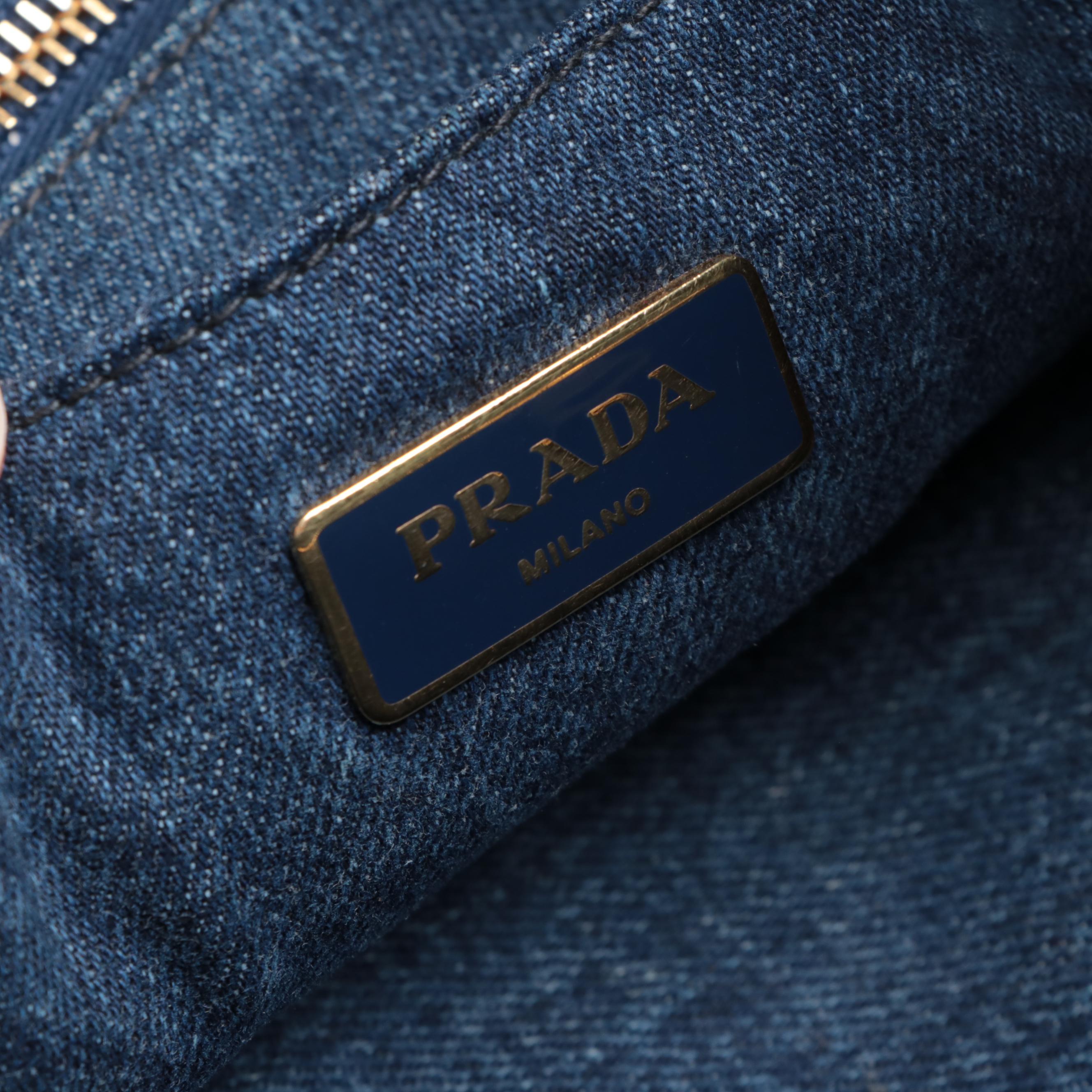 Prada Logo Tote in Blue Denim