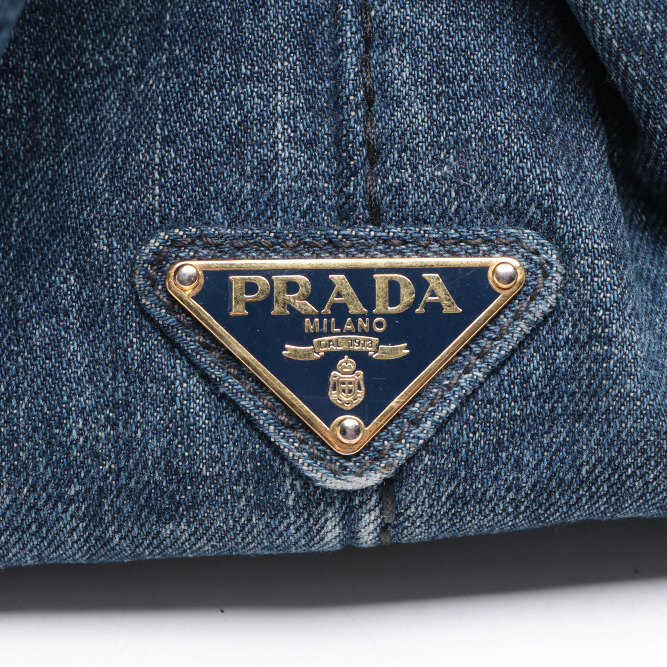Prada Logo Tote in Blue Denim