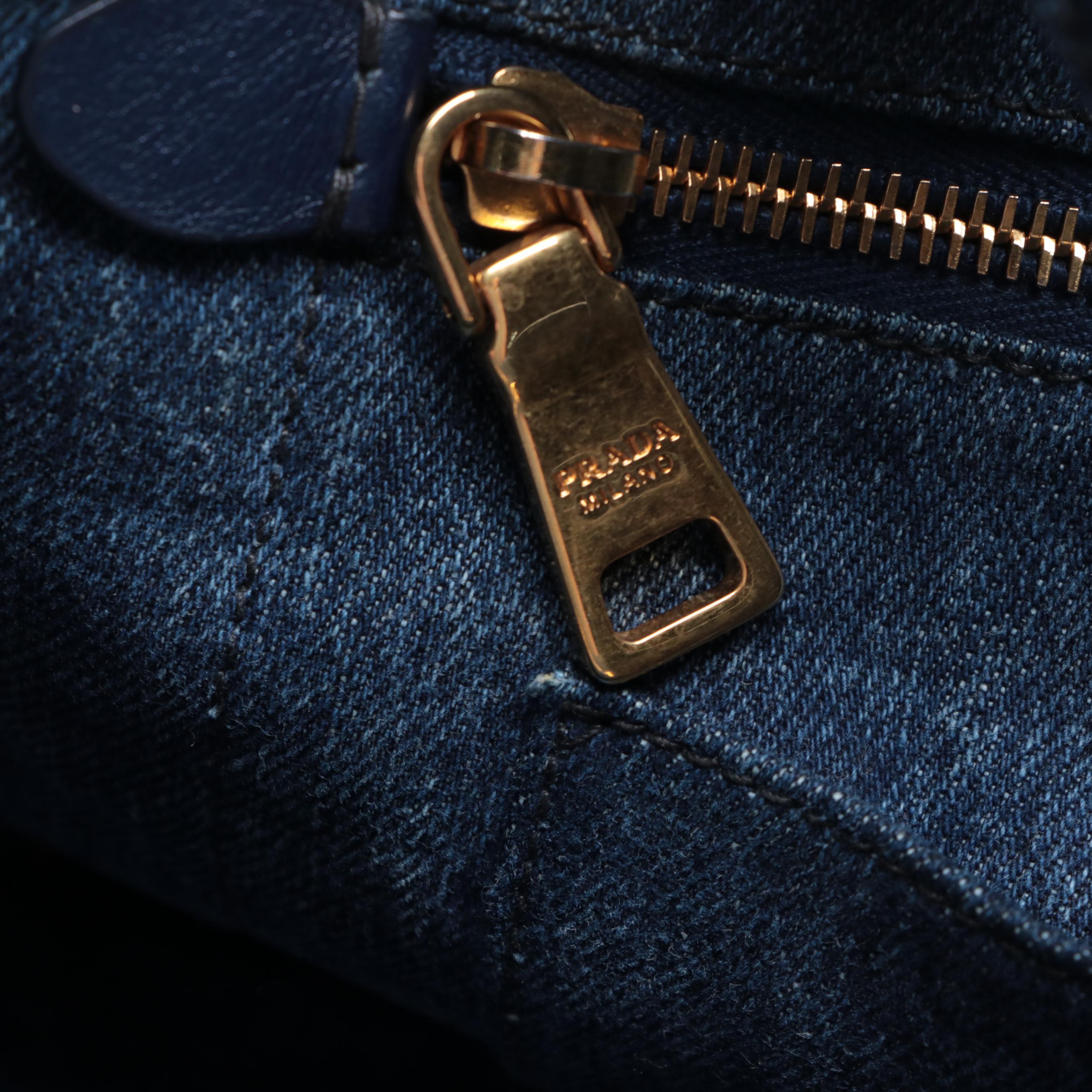 Prada Logo Tote in Blue Denim