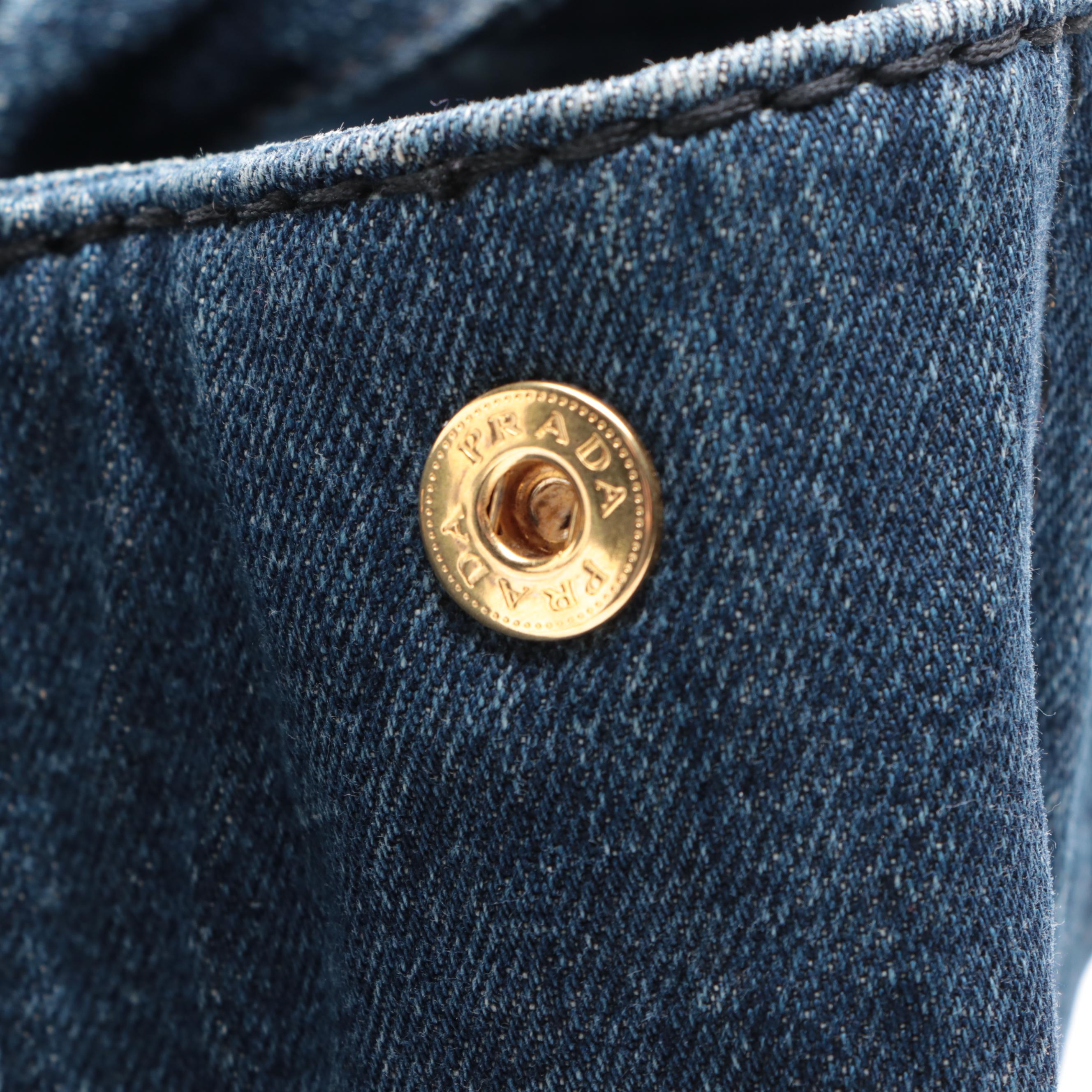 Prada Logo Tote in Blue Denim