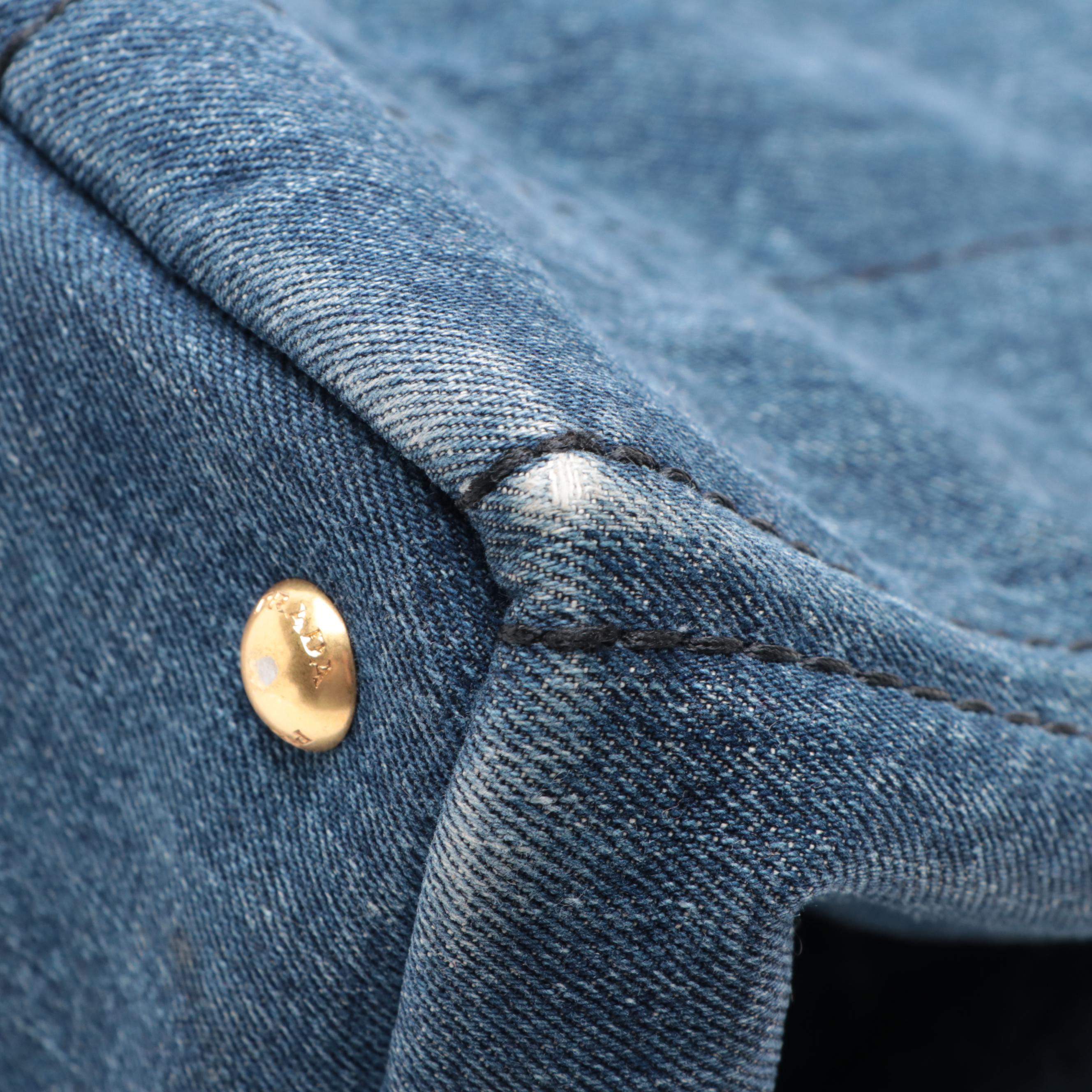 Prada Logo Tote in Blue Denim