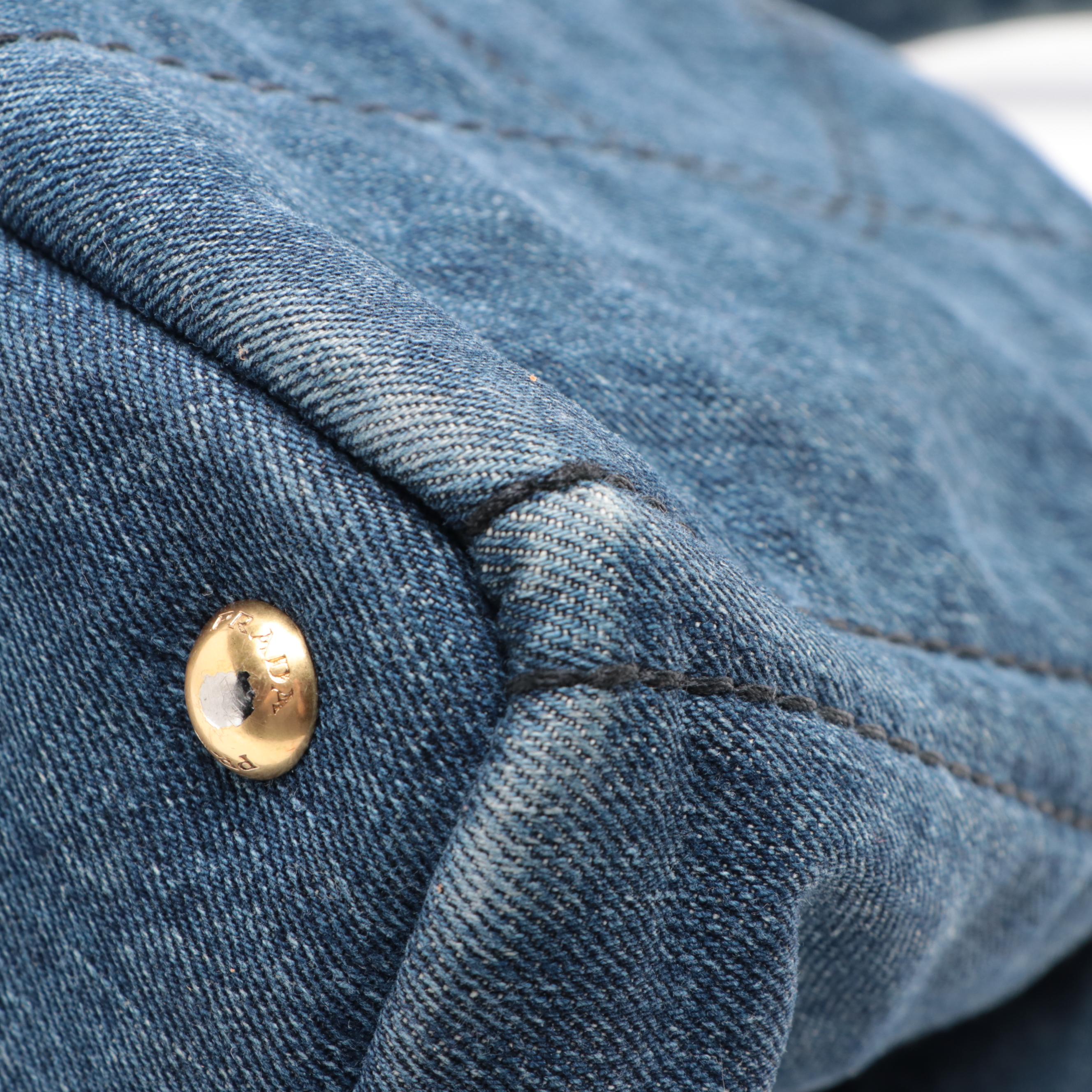 Prada Logo Tote in Blue Denim