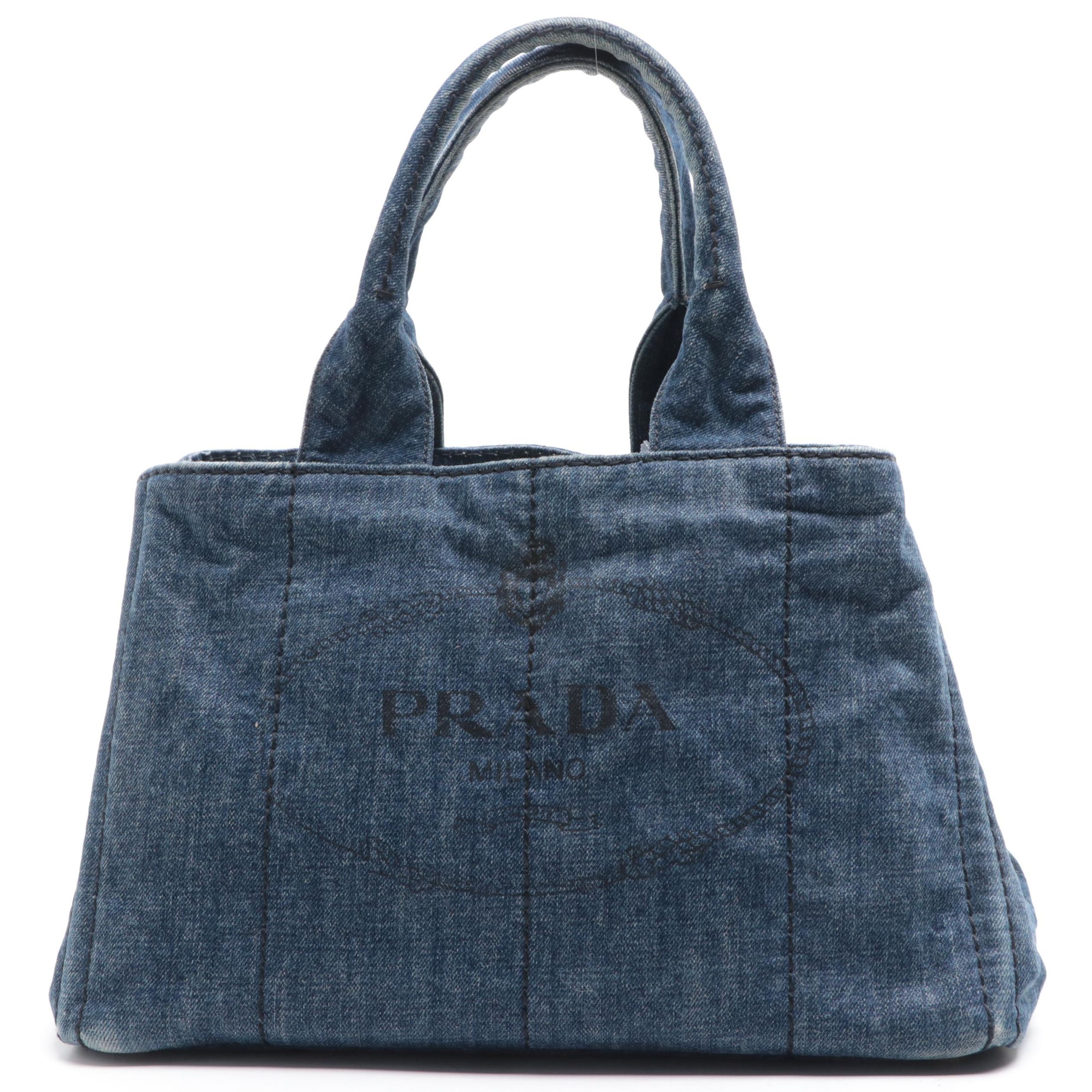 Prada Logo Tote in Blue Denim