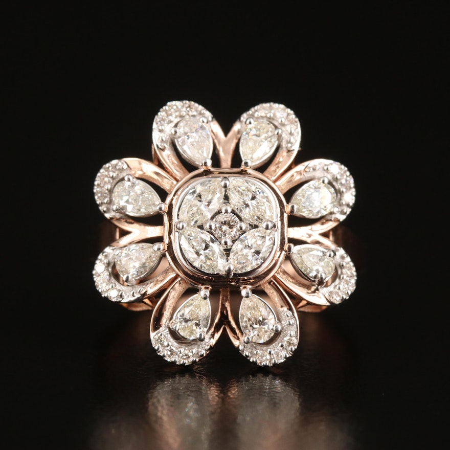 14K Rose Gold 1.05 CTW Diamond Flower Ring
