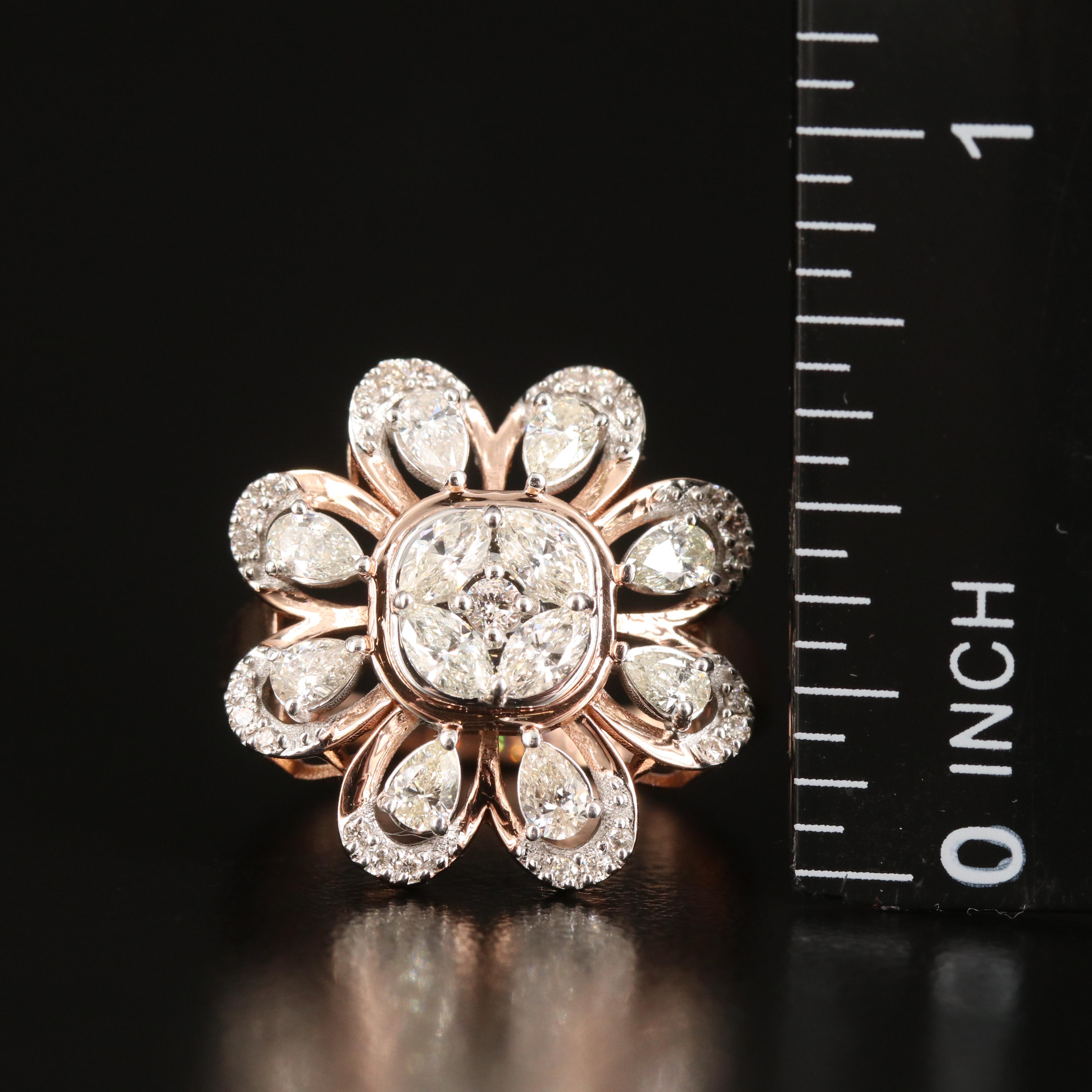 14K Rose Gold 1.05 CTW Diamond Flower Ring