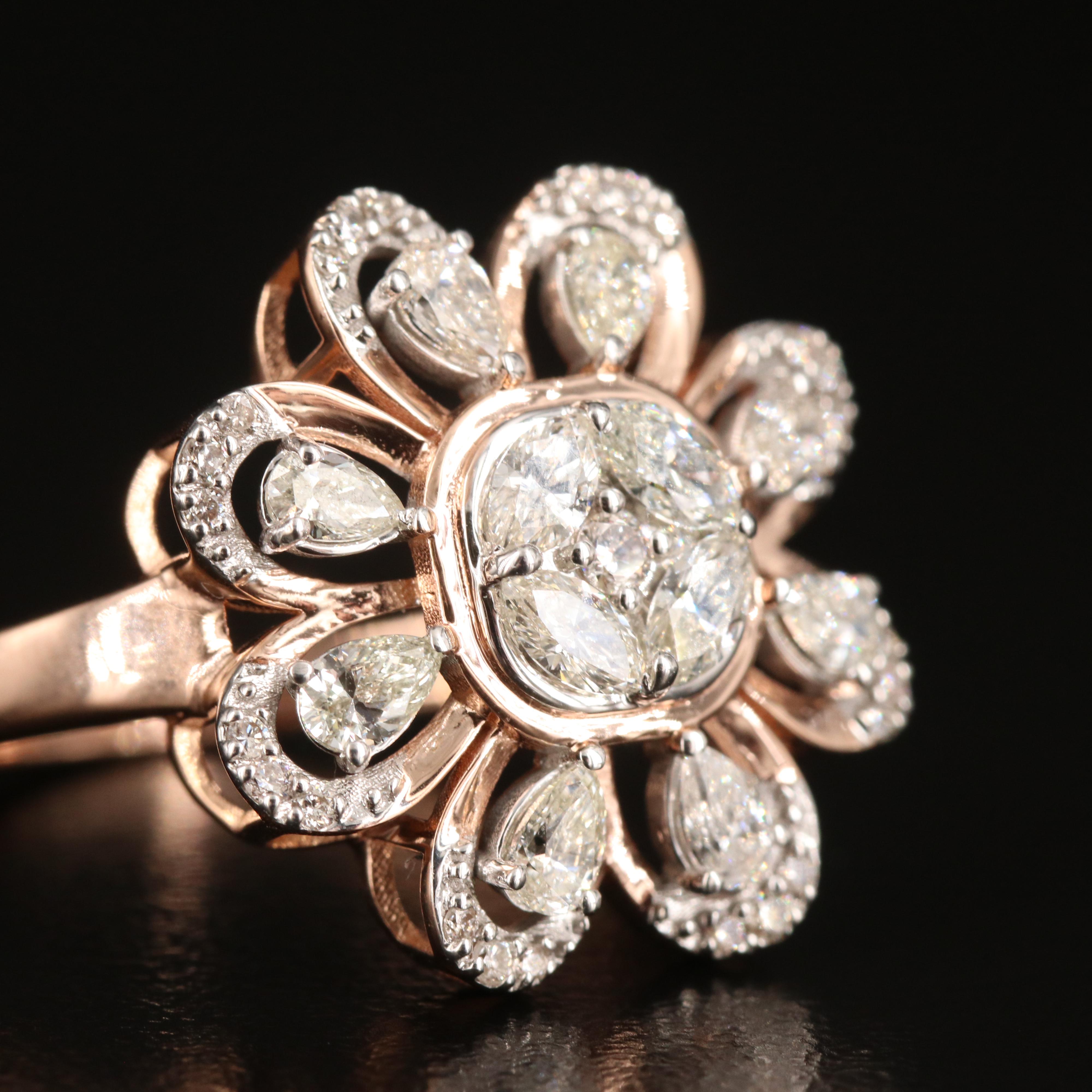 14K Rose Gold 1.05 CTW Diamond Flower Ring