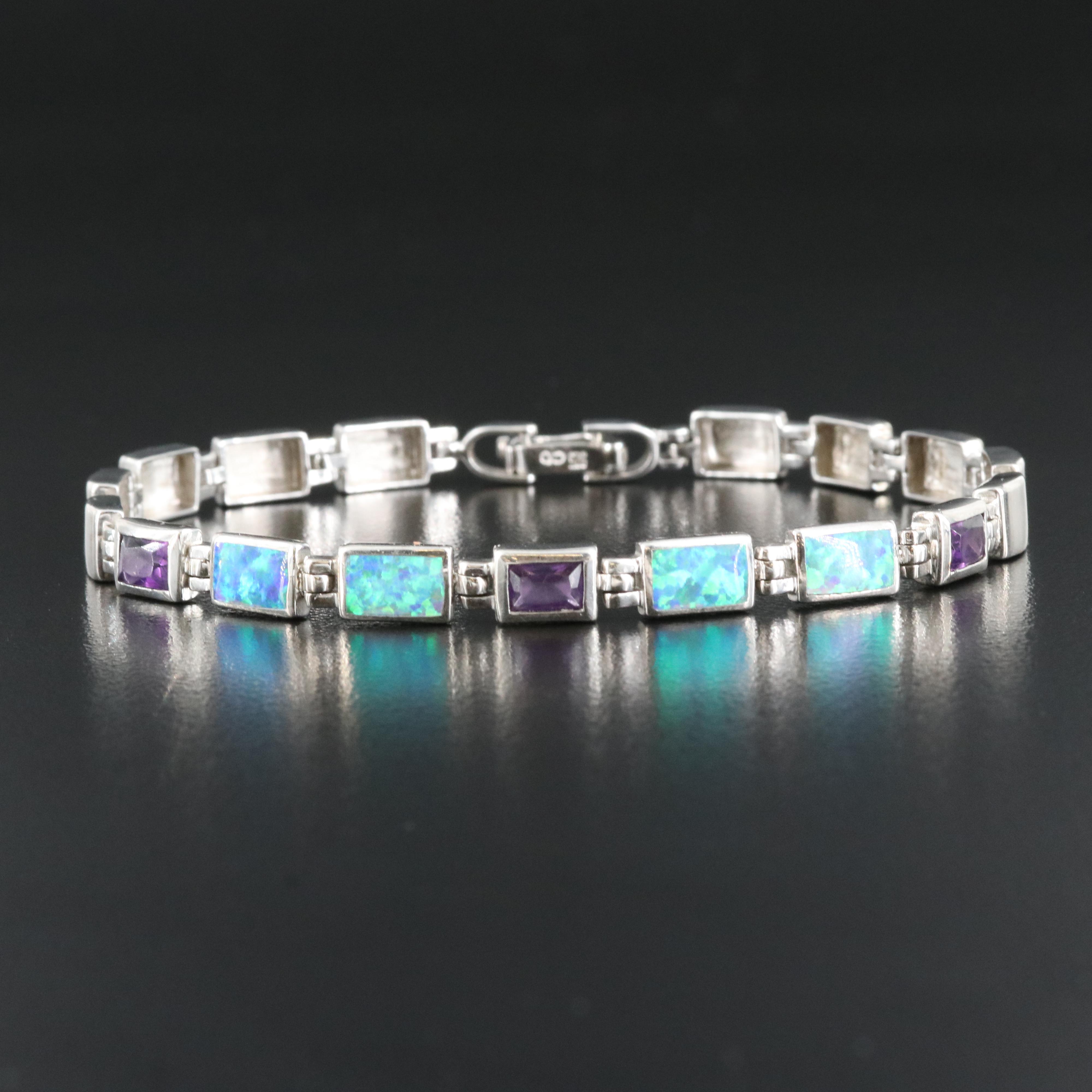 Sterling Opal and Amethyst Bracelet