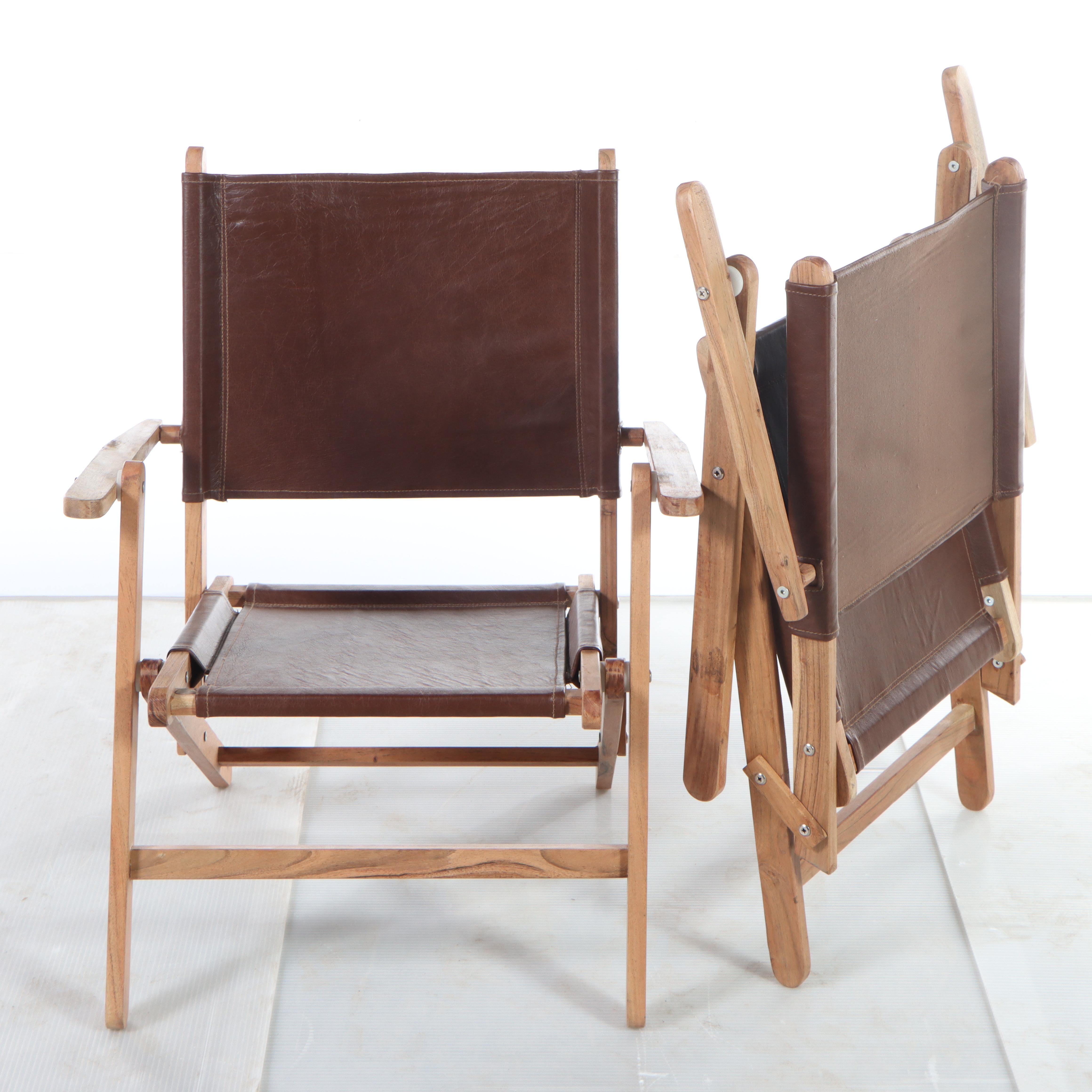 Pair of Folding Faux Leather Wooden Chairs