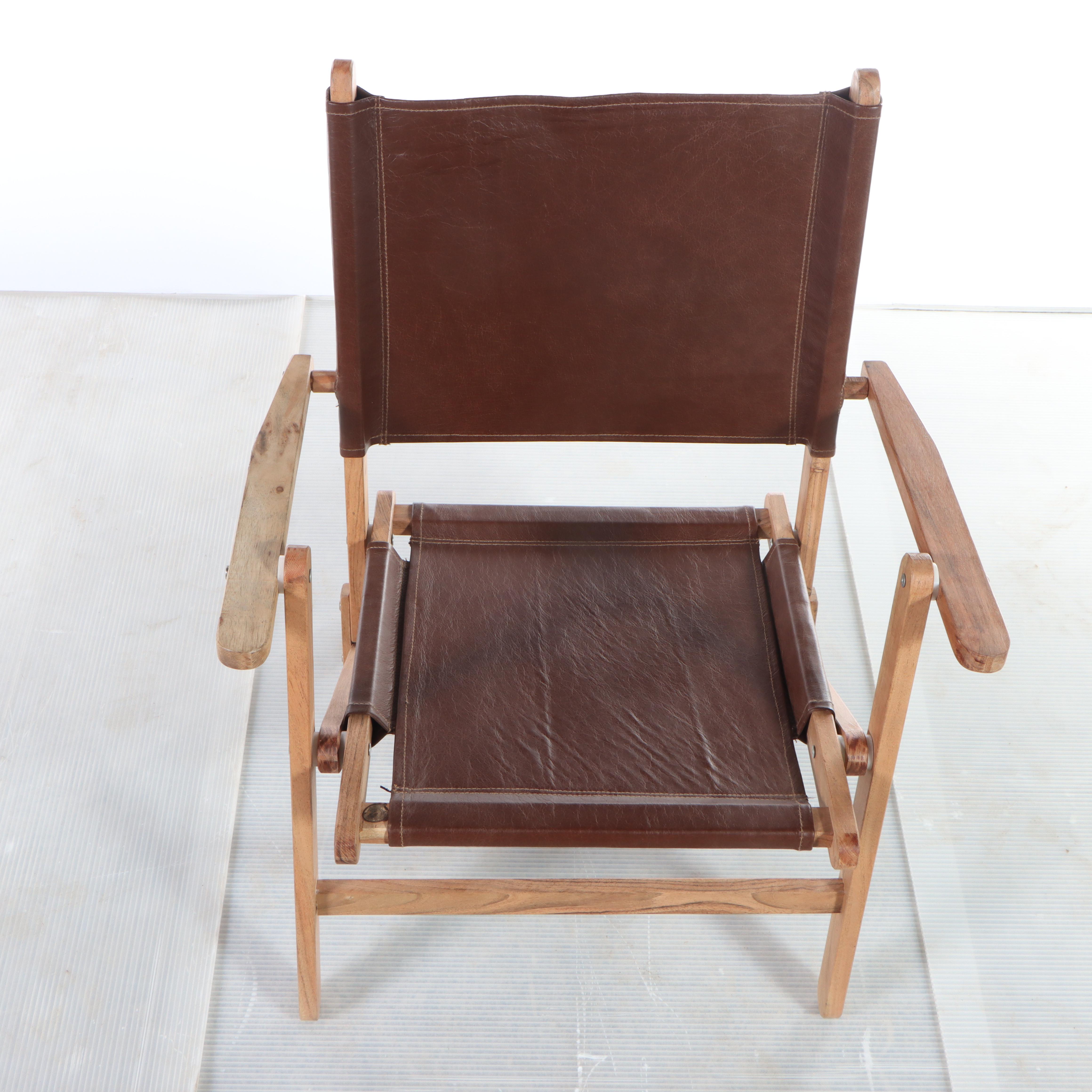 Pair of Folding Faux Leather Wooden Chairs