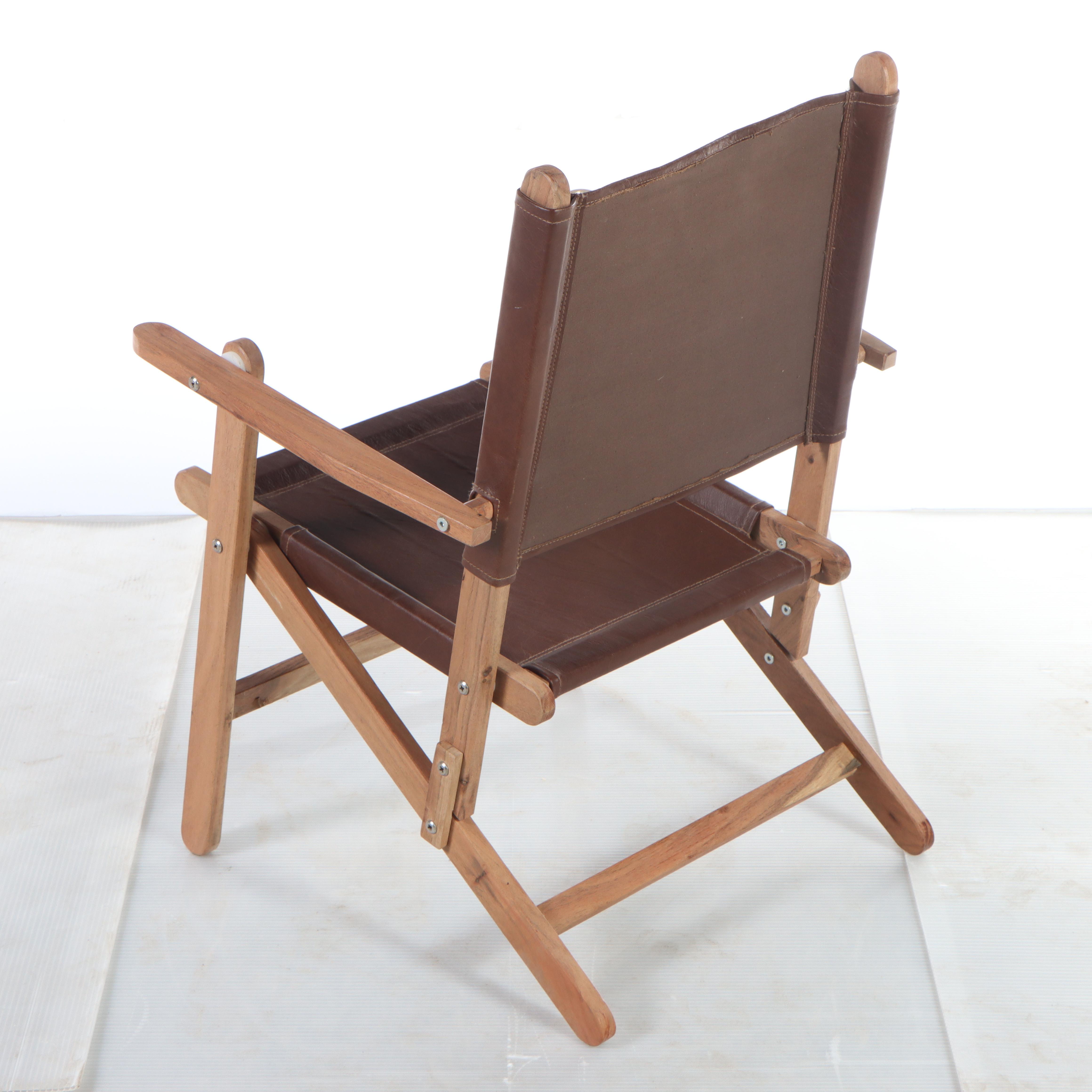 Pair of Folding Faux Leather Wooden Chairs