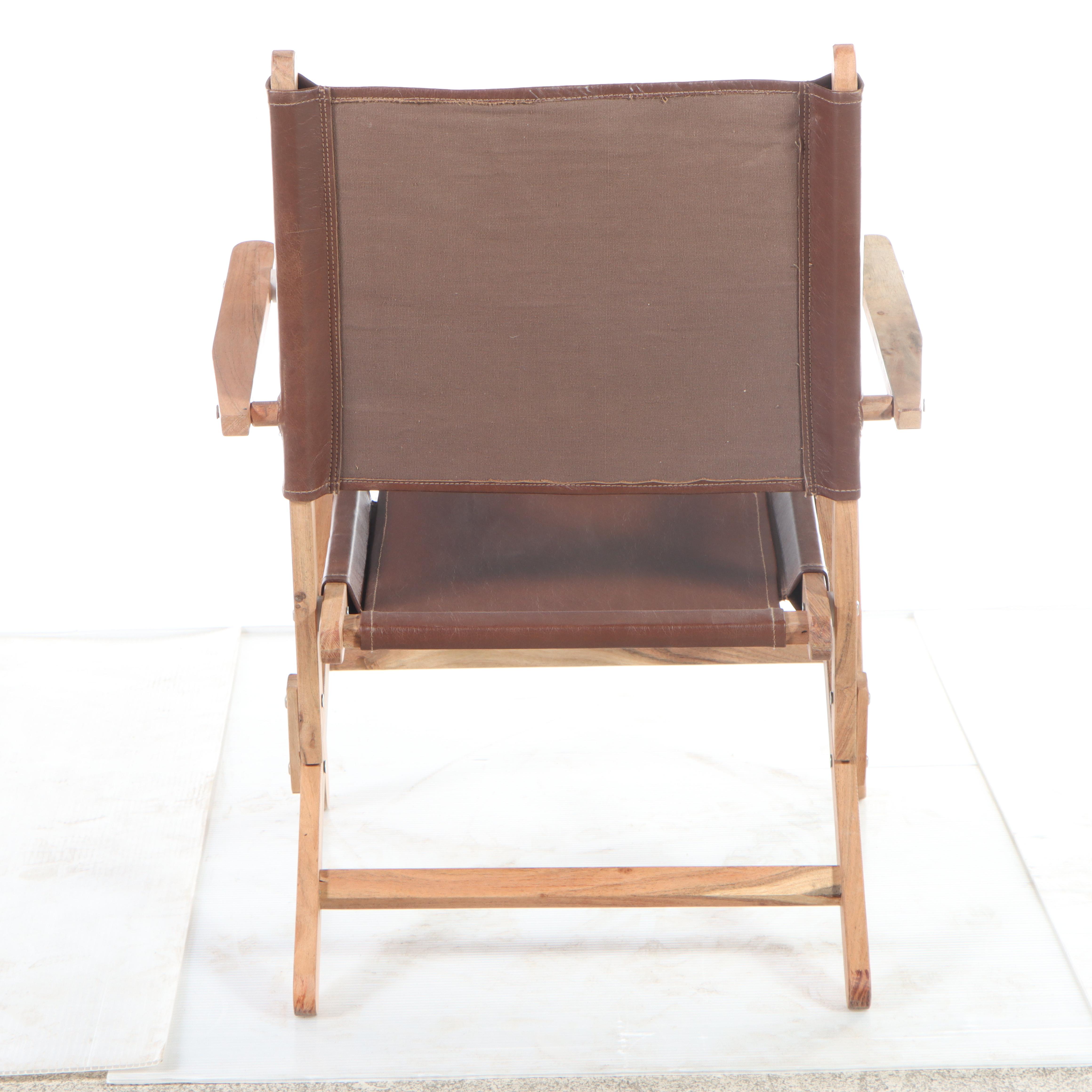 Pair of Folding Faux Leather Wooden Chairs
