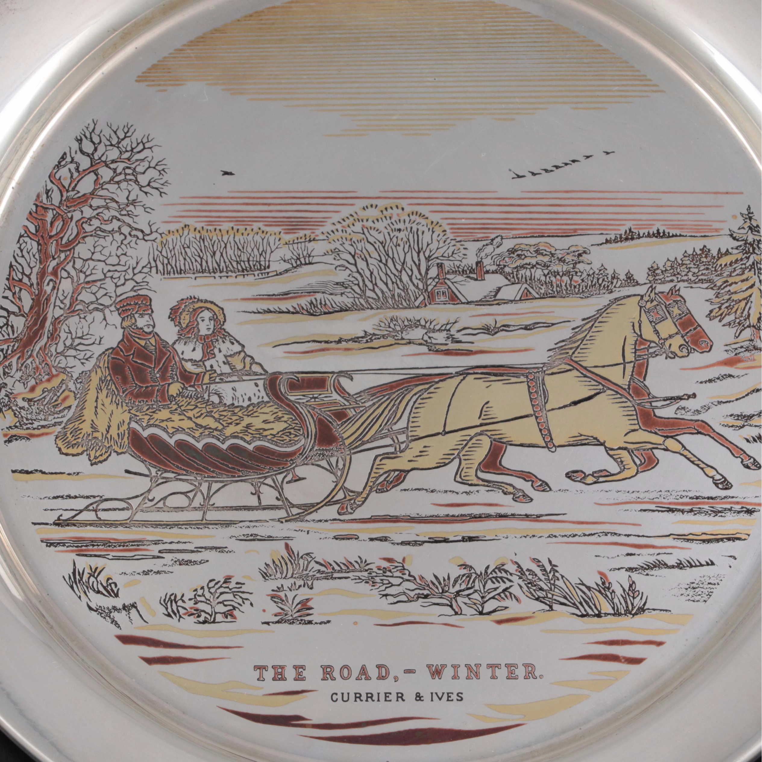 Reed & Barton Currier & Ives Damascene Sterling Silver Collector Plate, 1972