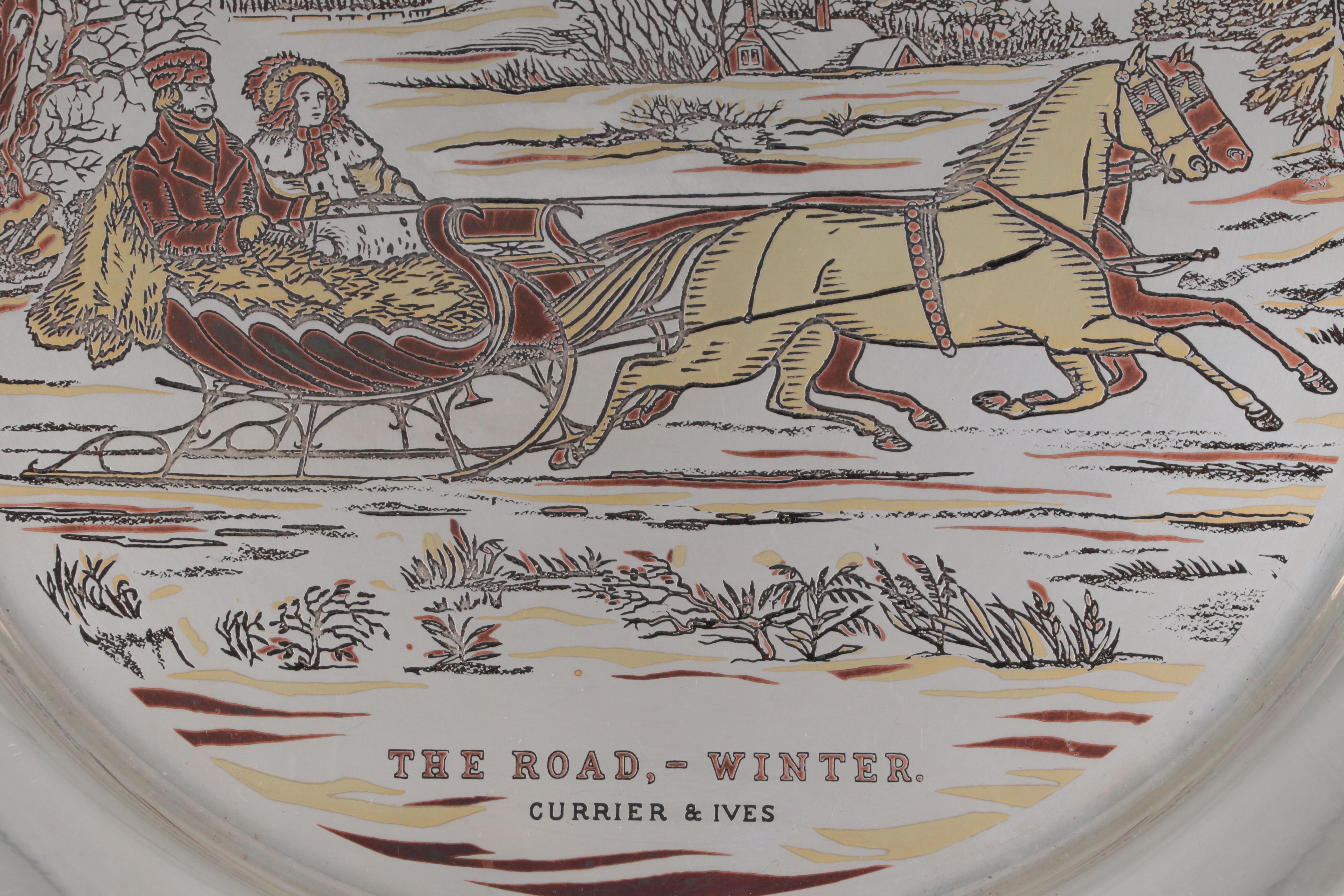 Reed & Barton Currier & Ives Damascene Sterling Silver Collector Plate, 1972