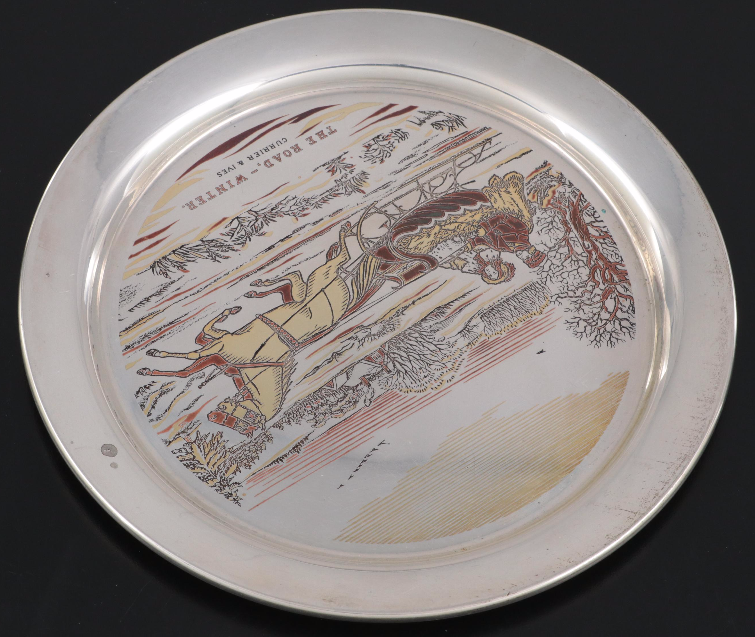 Reed & Barton Currier & Ives Damascene Sterling Silver Collector Plate, 1972