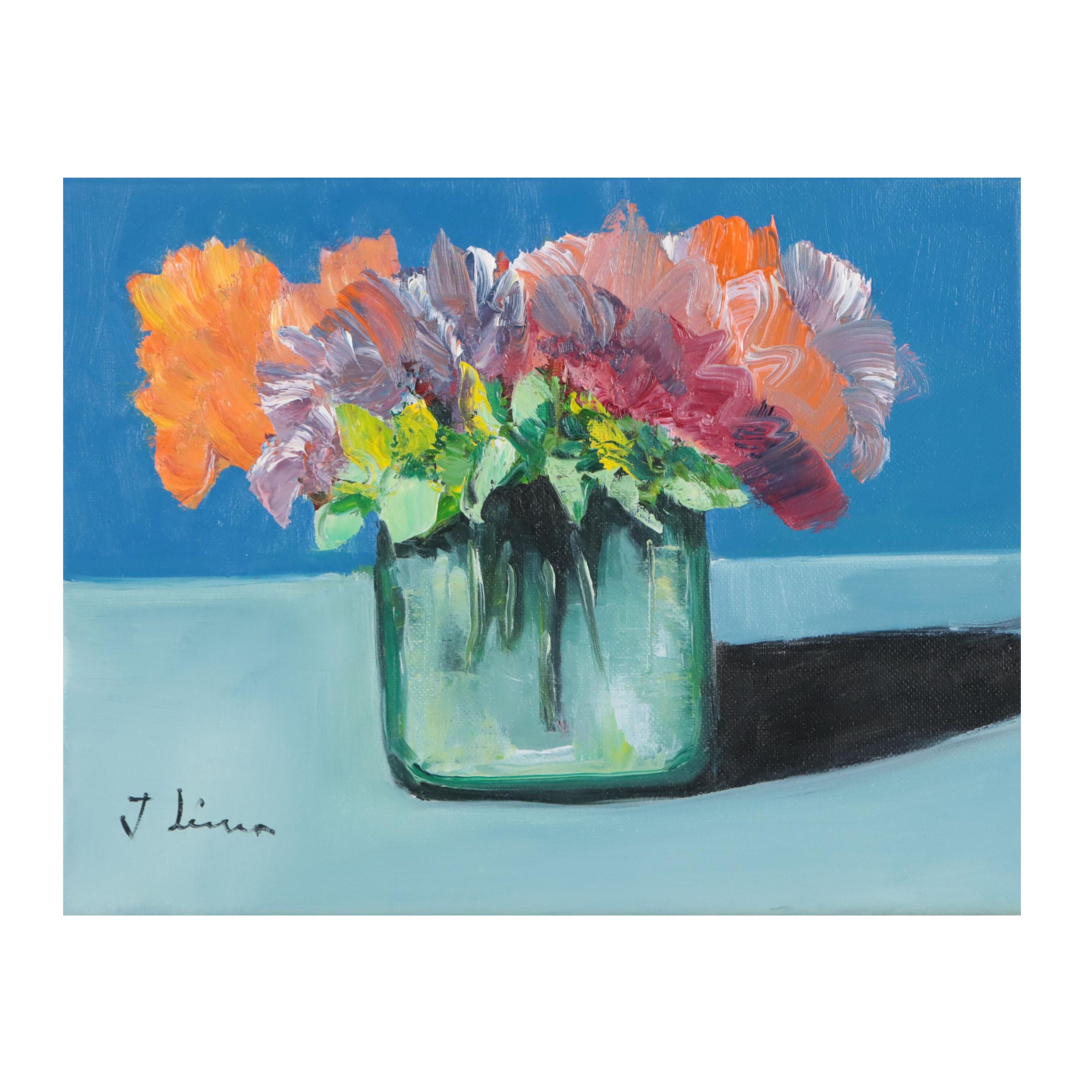 José M. Lima Floral Still Life Oil Painting, 2023