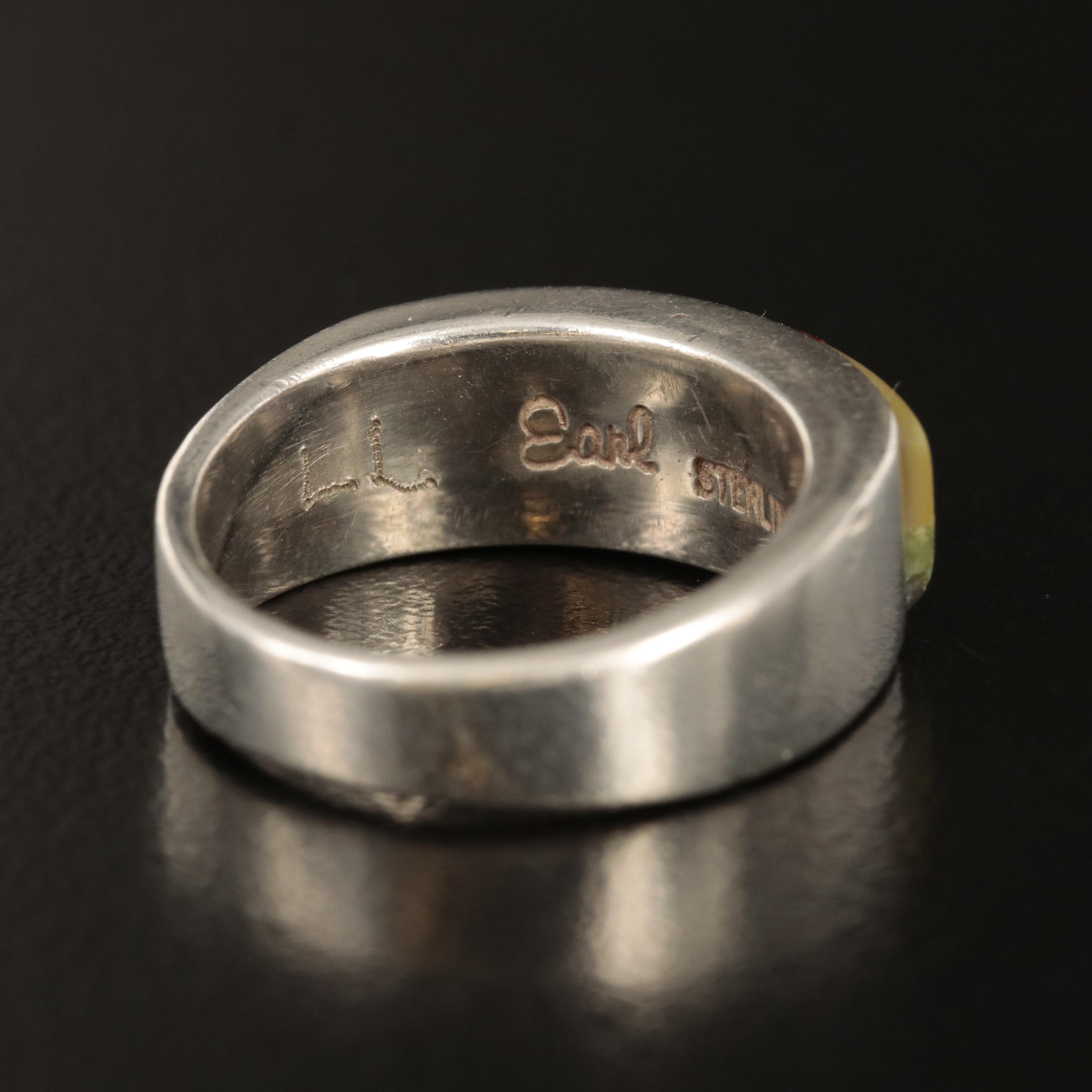 Sterling Mother-of-Pearl, Jasper and Tiger's Eye Inlay Ring