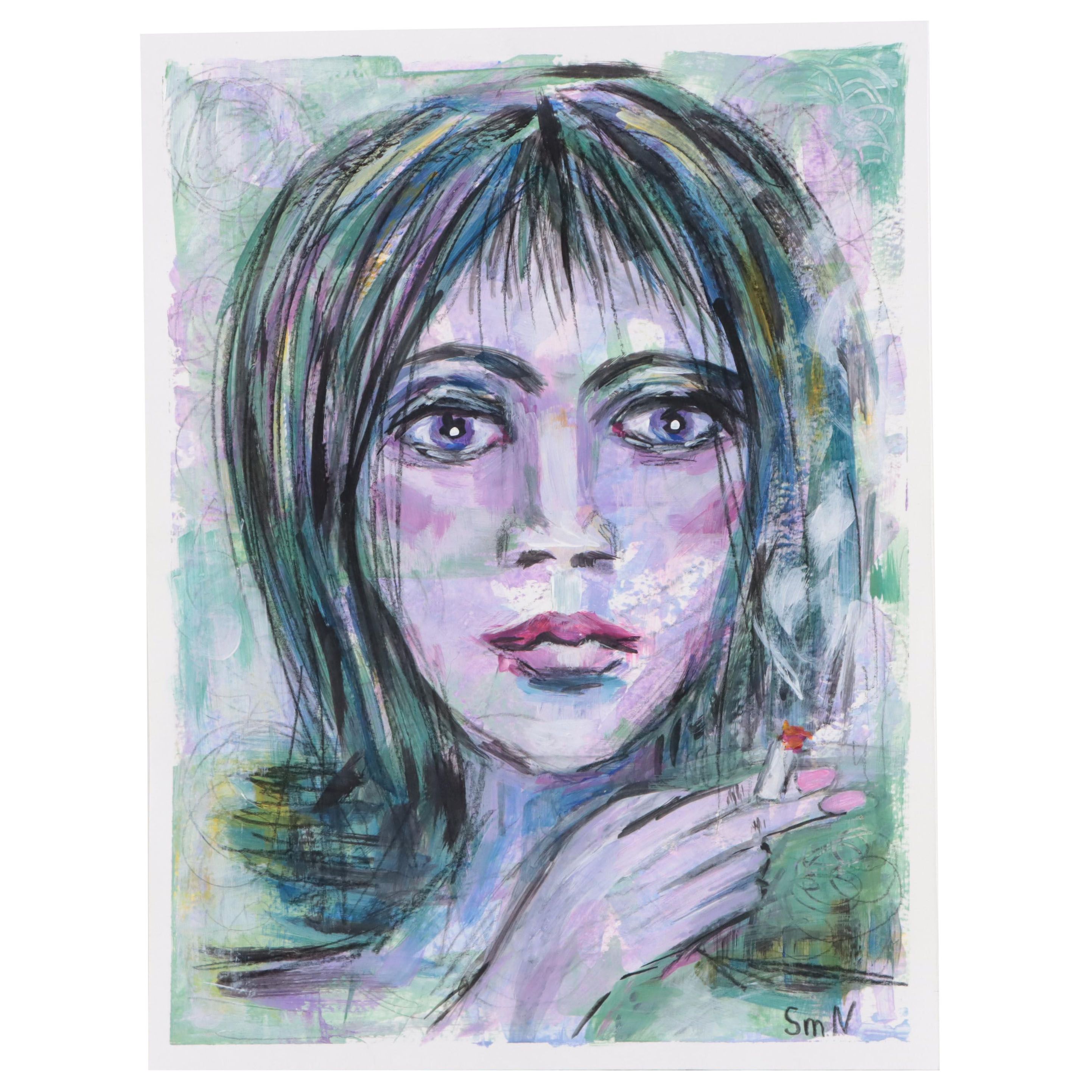 Nadezhda Smirnova Portrait Acrylic Painting of Woman, 2021