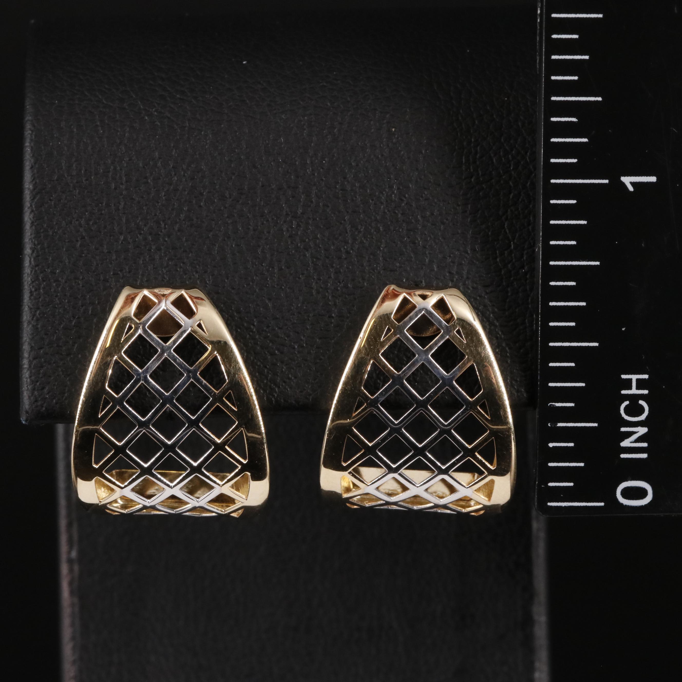 14K Two-Toned Cross-Hatched J-Hoop Earrings