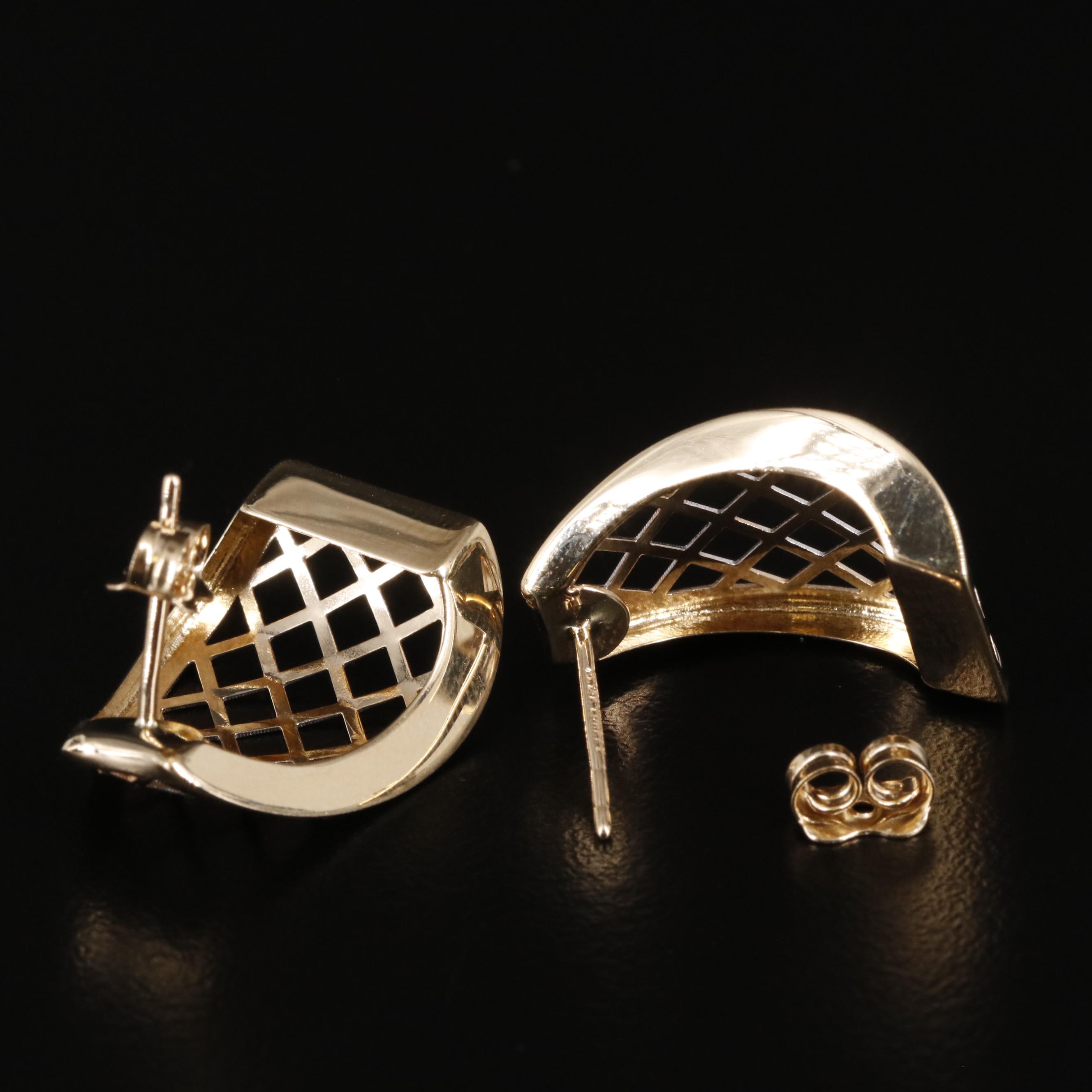 14K Two-Toned Cross-Hatched J-Hoop Earrings