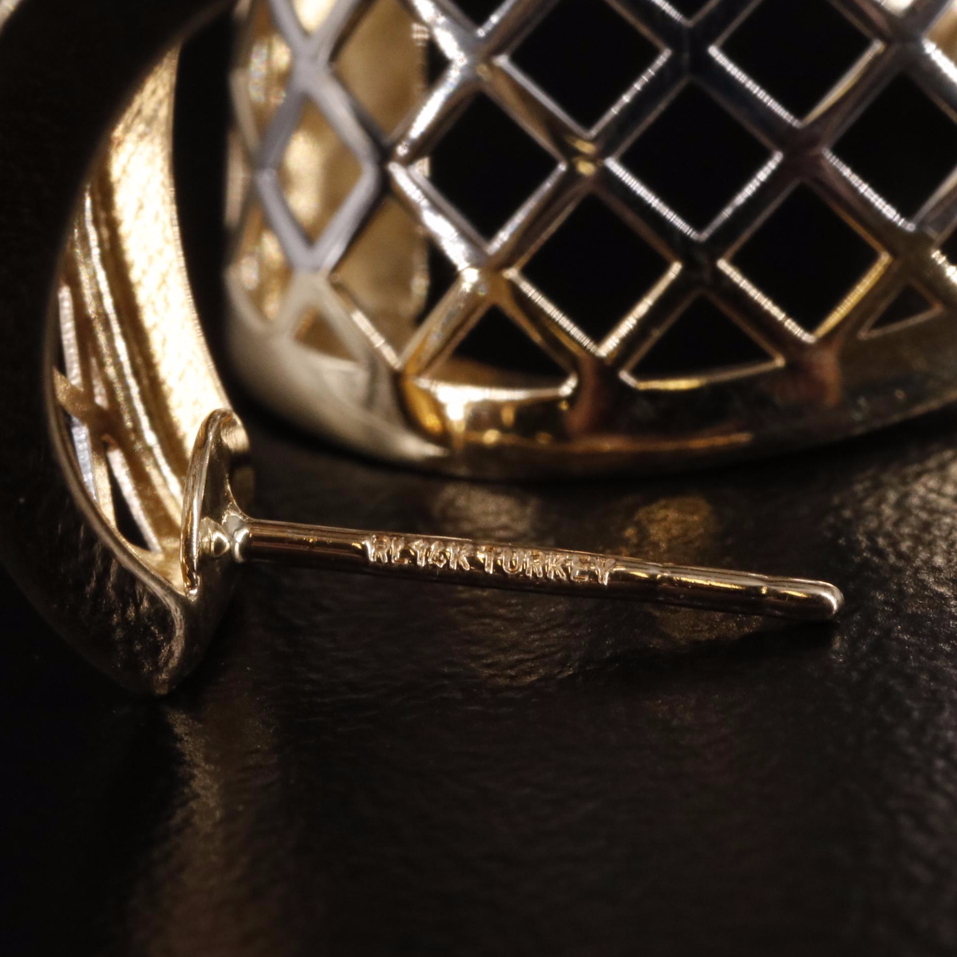 14K Two-Toned Cross-Hatched J-Hoop Earrings