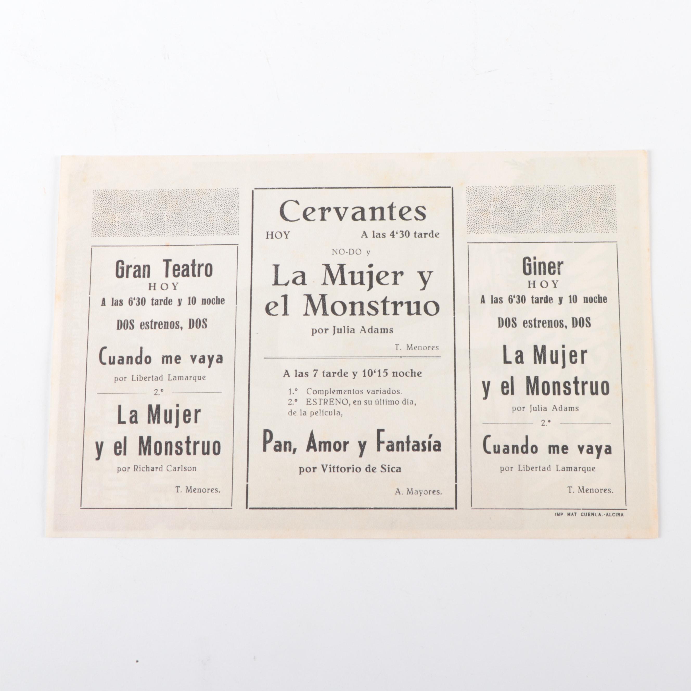 Creature from the Black Lagoon Spanish Lobby Card Poster, Mid-20th Century