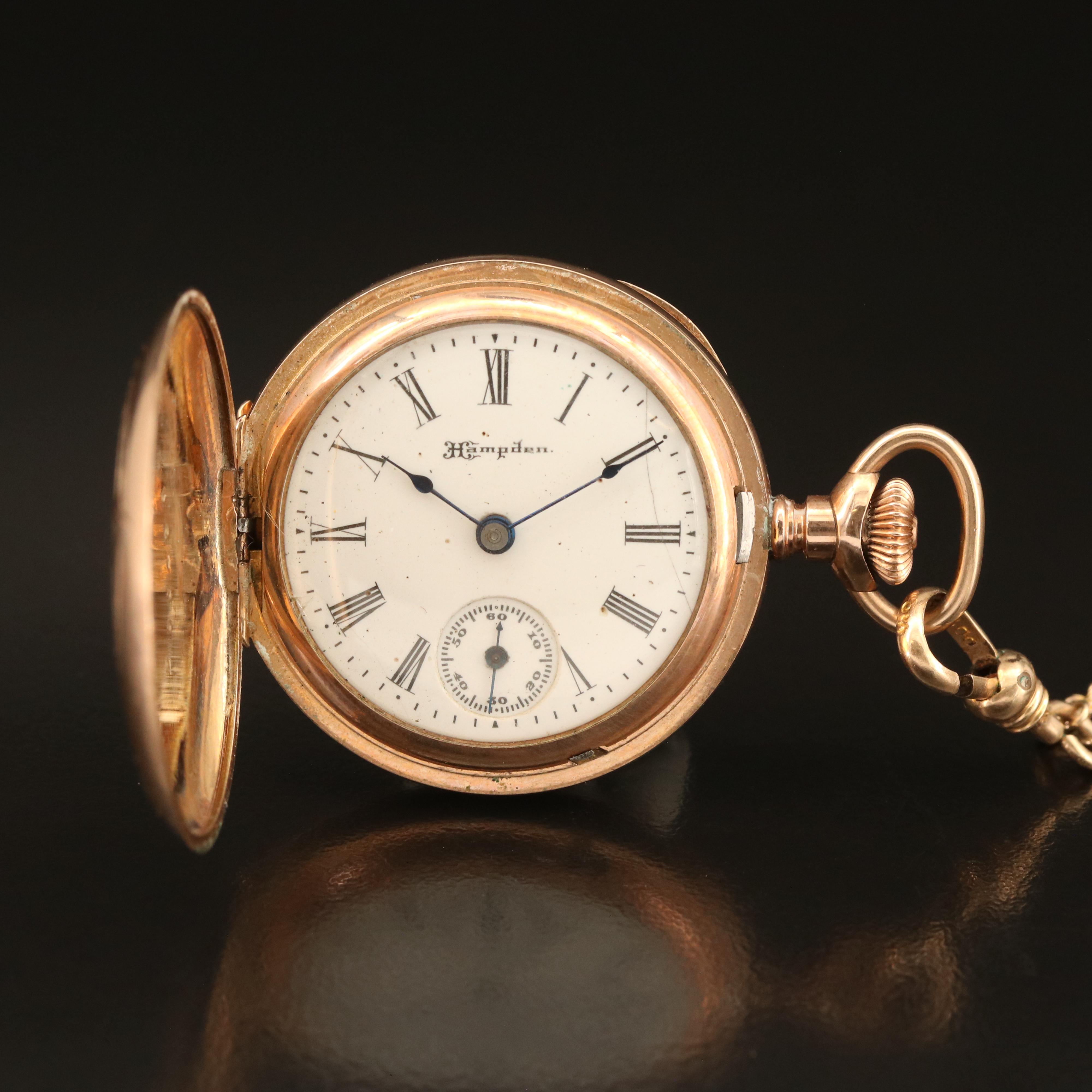 1910 Hampden "Molly Stark" Hunter Case Pocket Watch and Chain