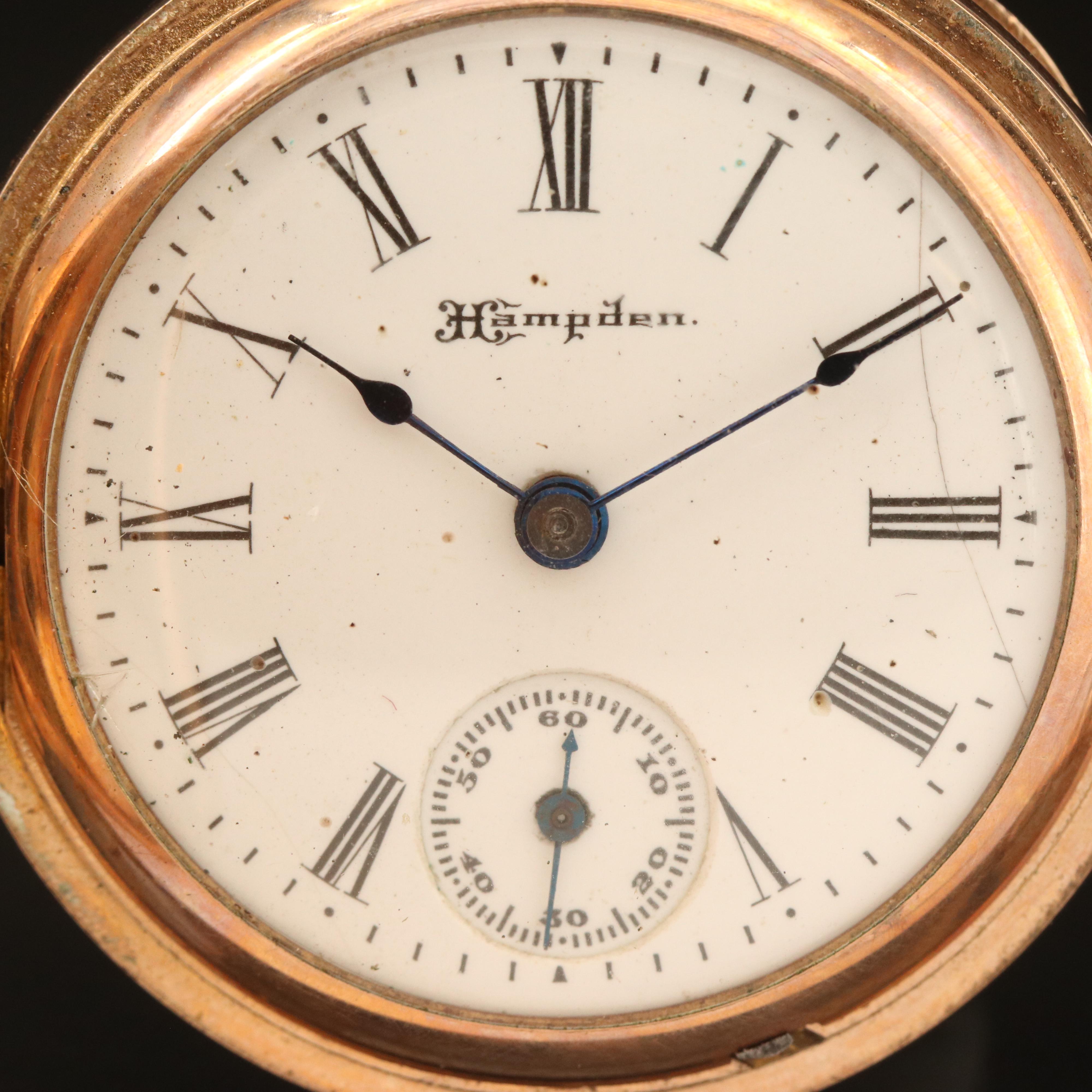 1910 Hampden "Molly Stark" Hunter Case Pocket Watch and Chain