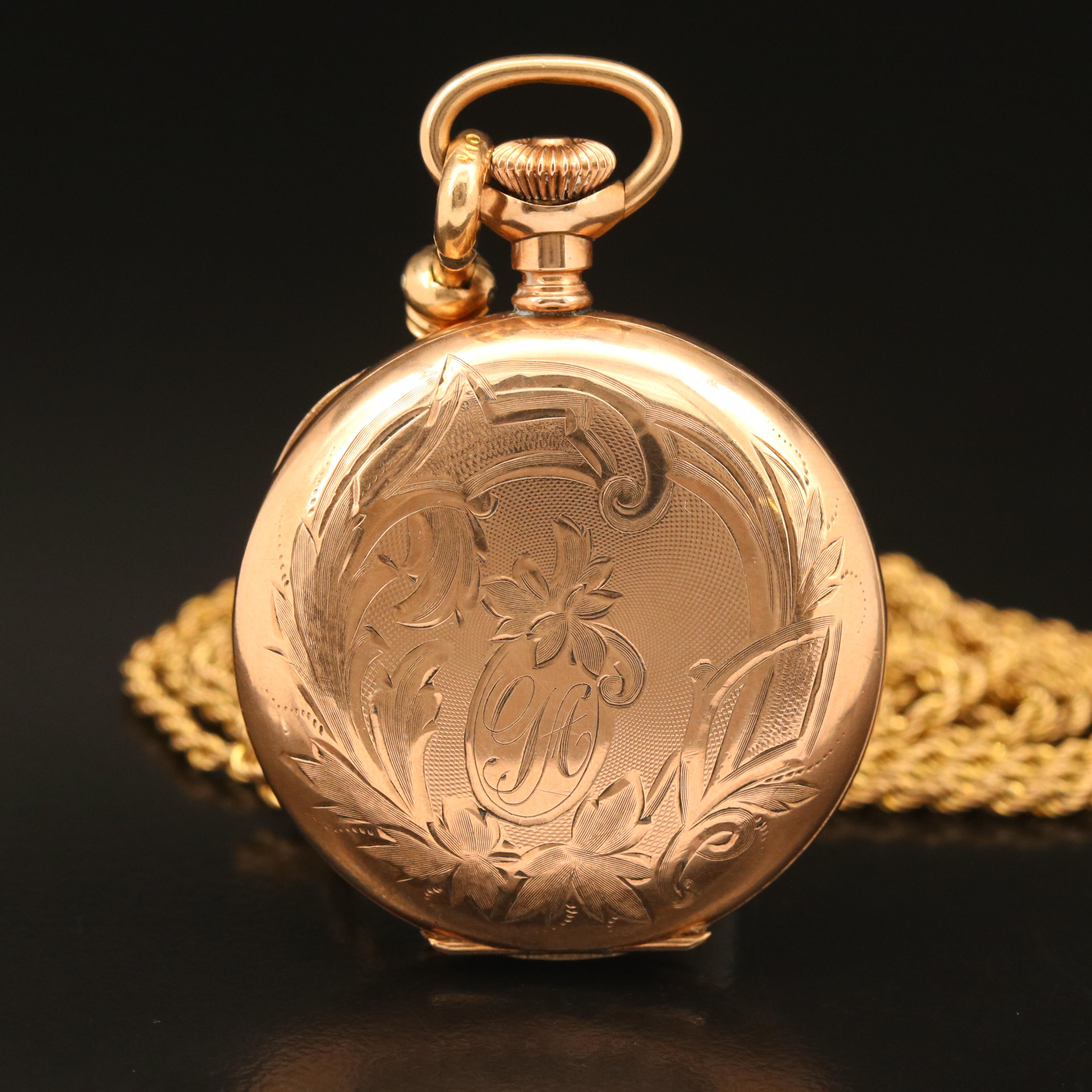 1910 Hampden "Molly Stark" Hunter Case Pocket Watch and Chain