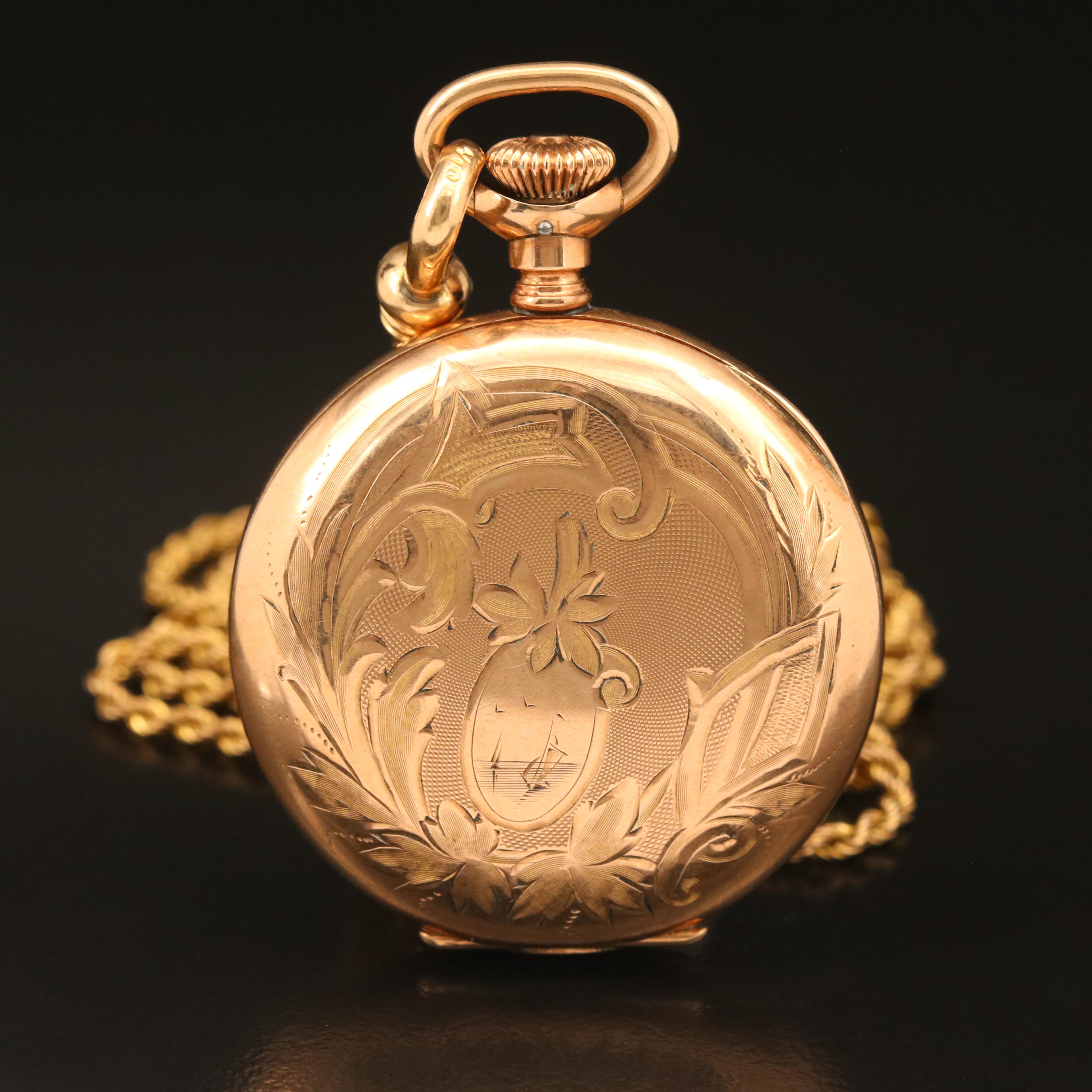 1910 Hampden "Molly Stark" Hunter Case Pocket Watch and Chain