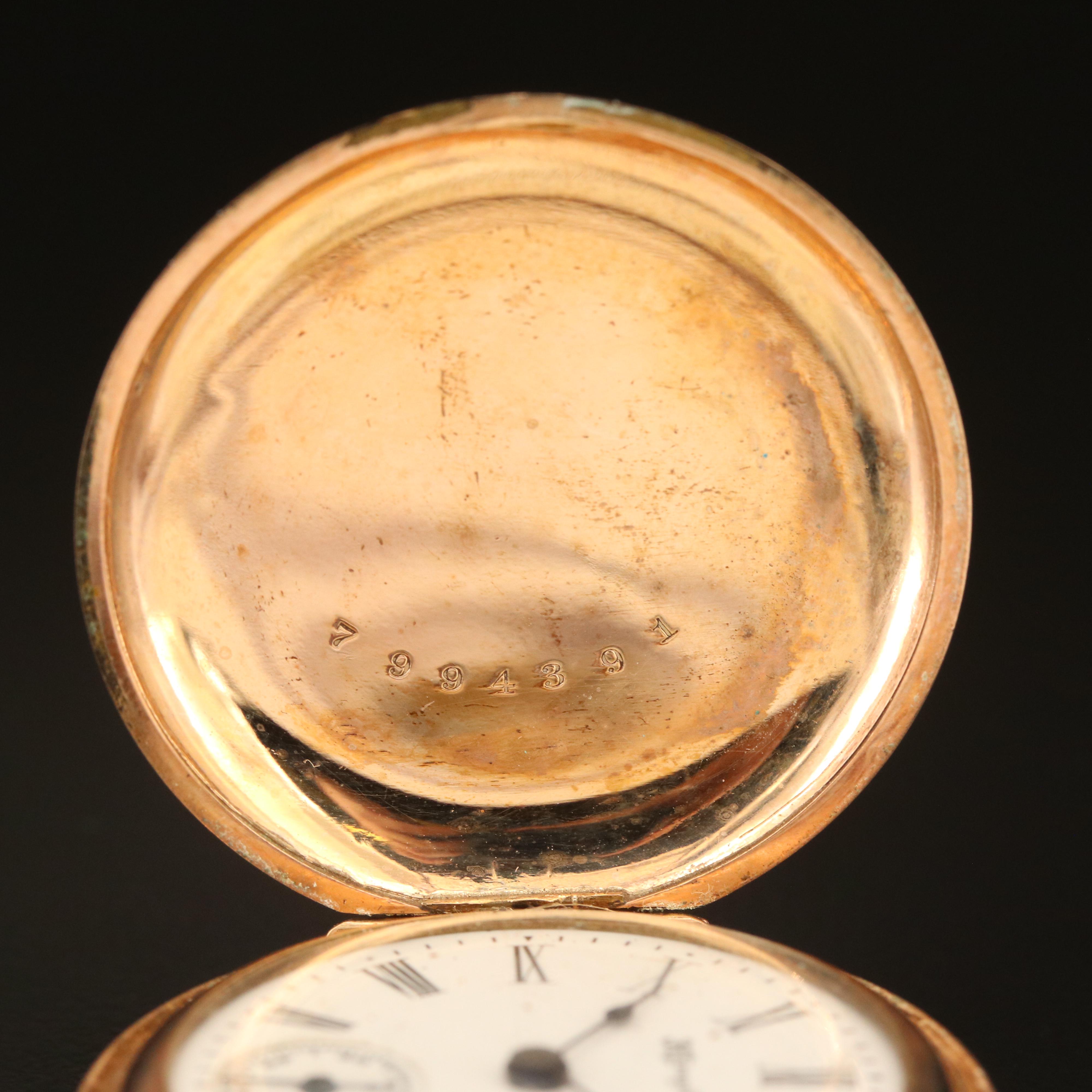 1910 Hampden "Molly Stark" Hunter Case Pocket Watch and Chain