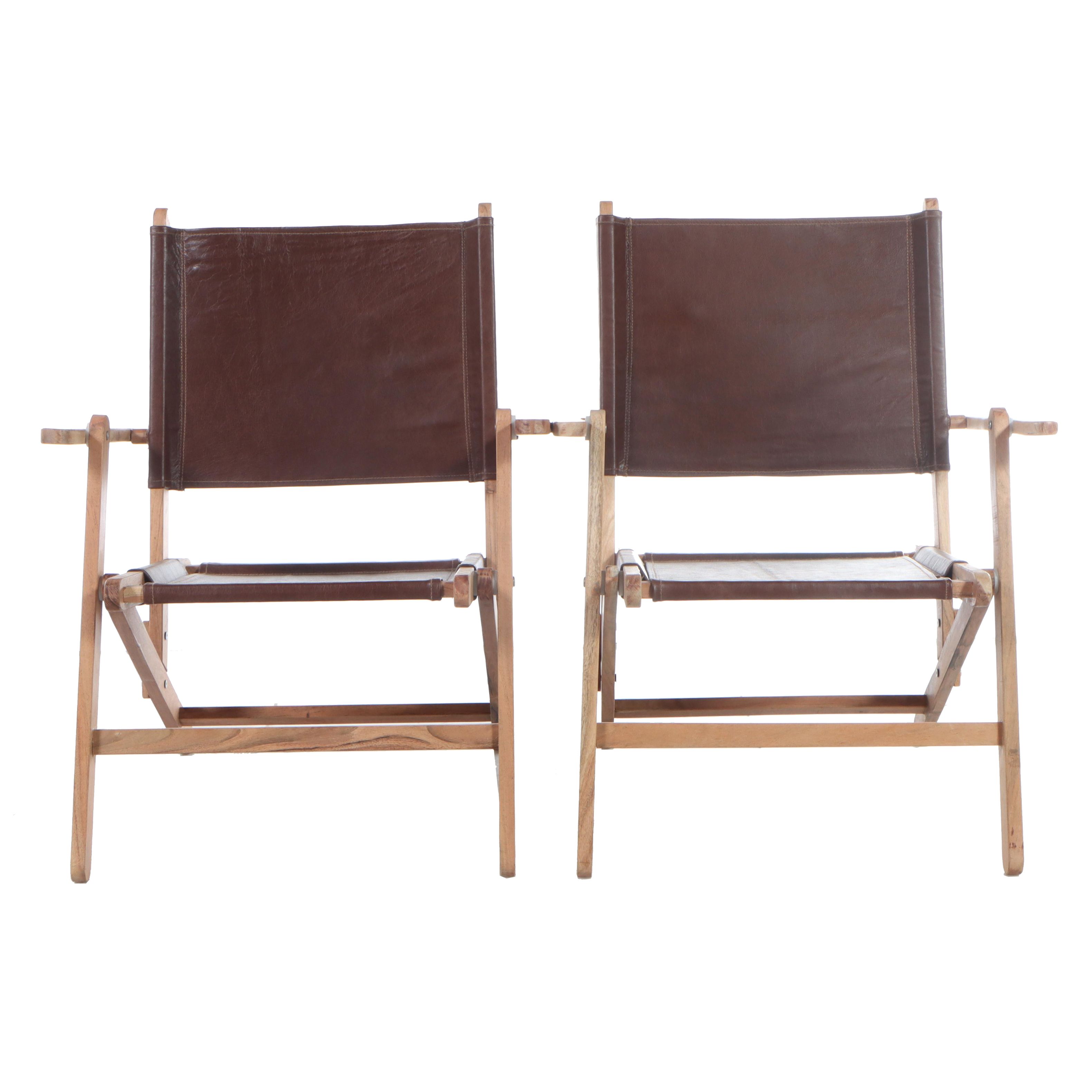 Pair of Folding Faux Leather Wooden Chairs