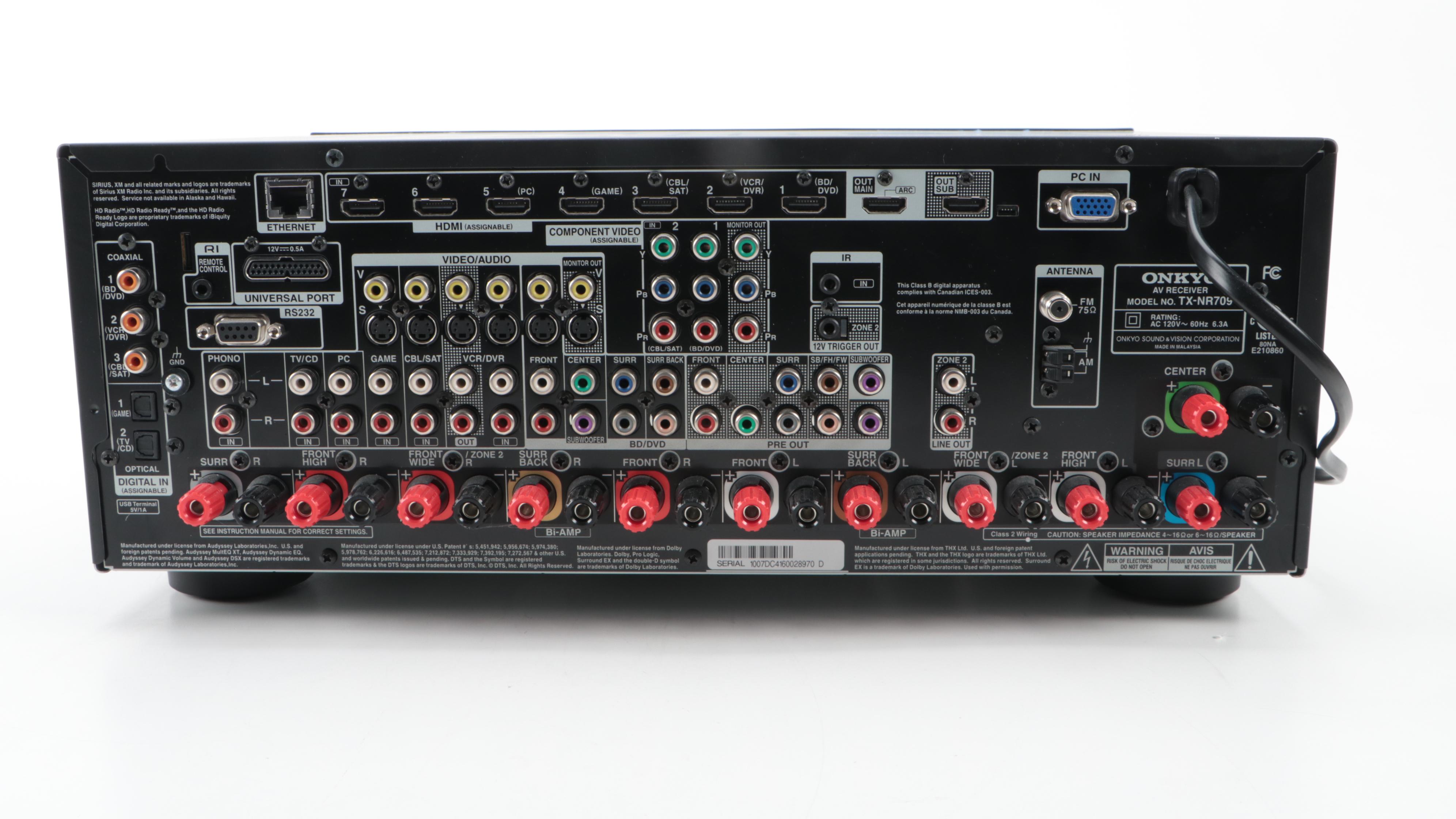 Onkyo TX-NR709 A/V Receiver with Remote and Audyssey Calibrating Microphone