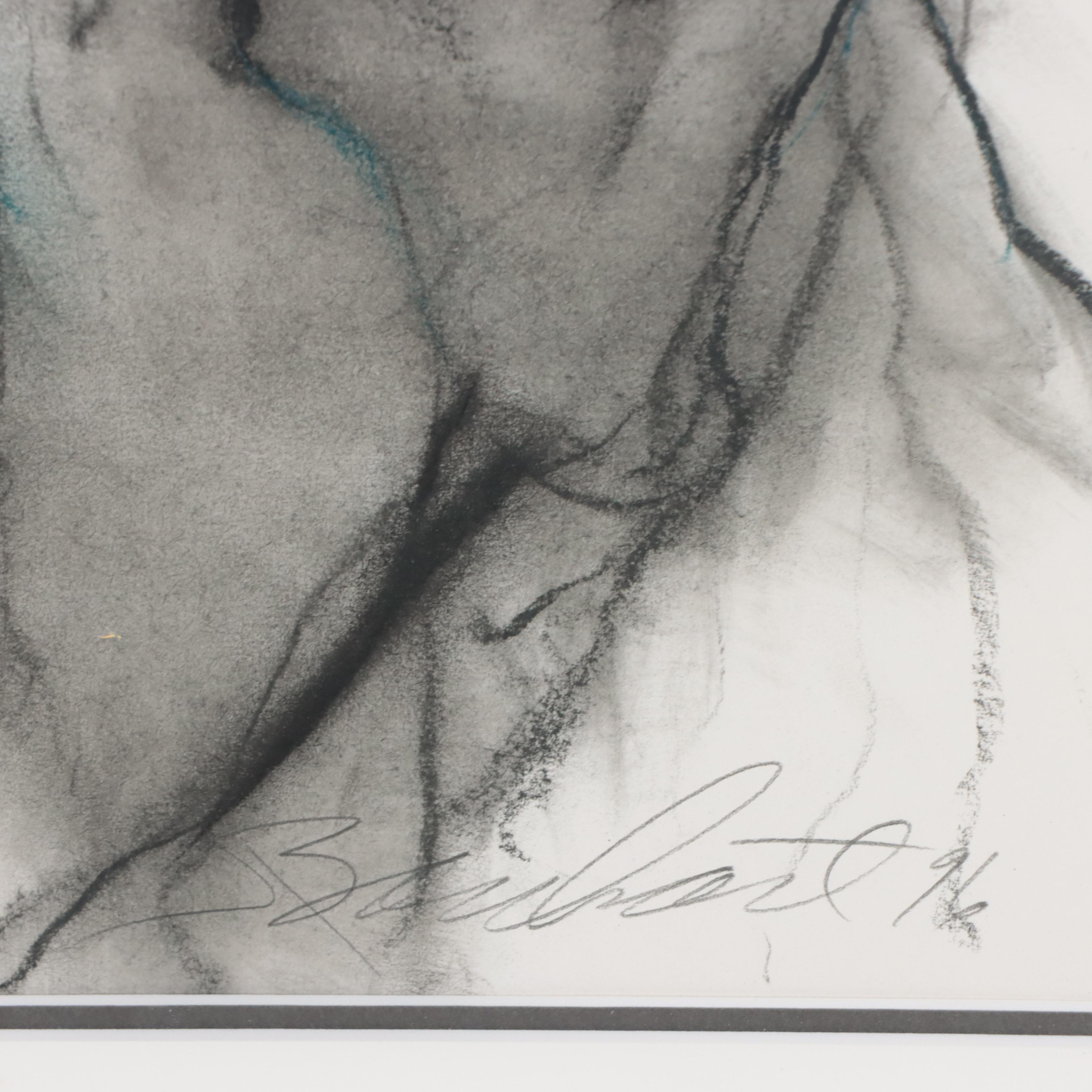 Jeaneen Barnhart Gestural Charcoal Drawing of Figure, 1996