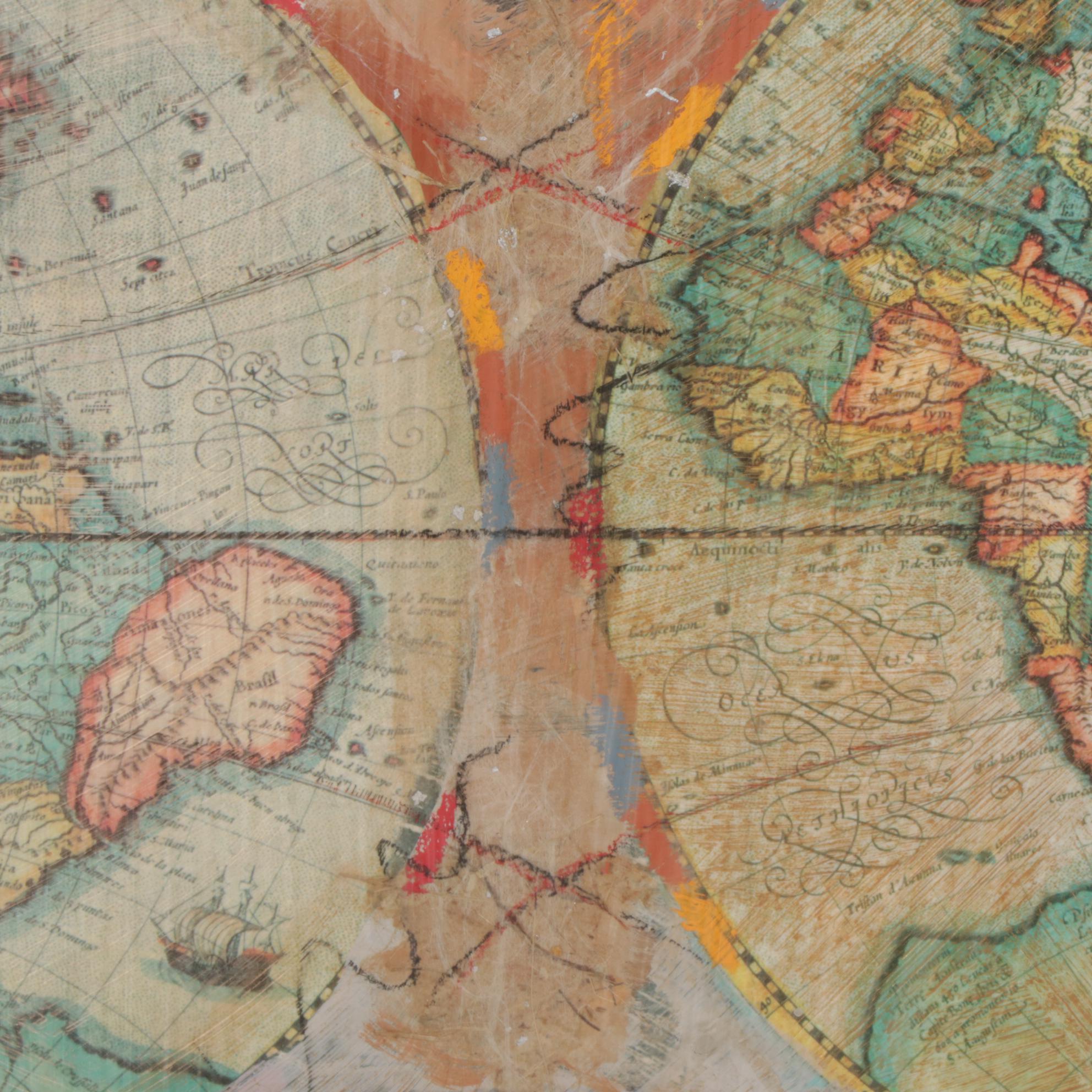 Starlie Sokol-Hohne Mixed Media Monoprint of World Map, Circa 2000