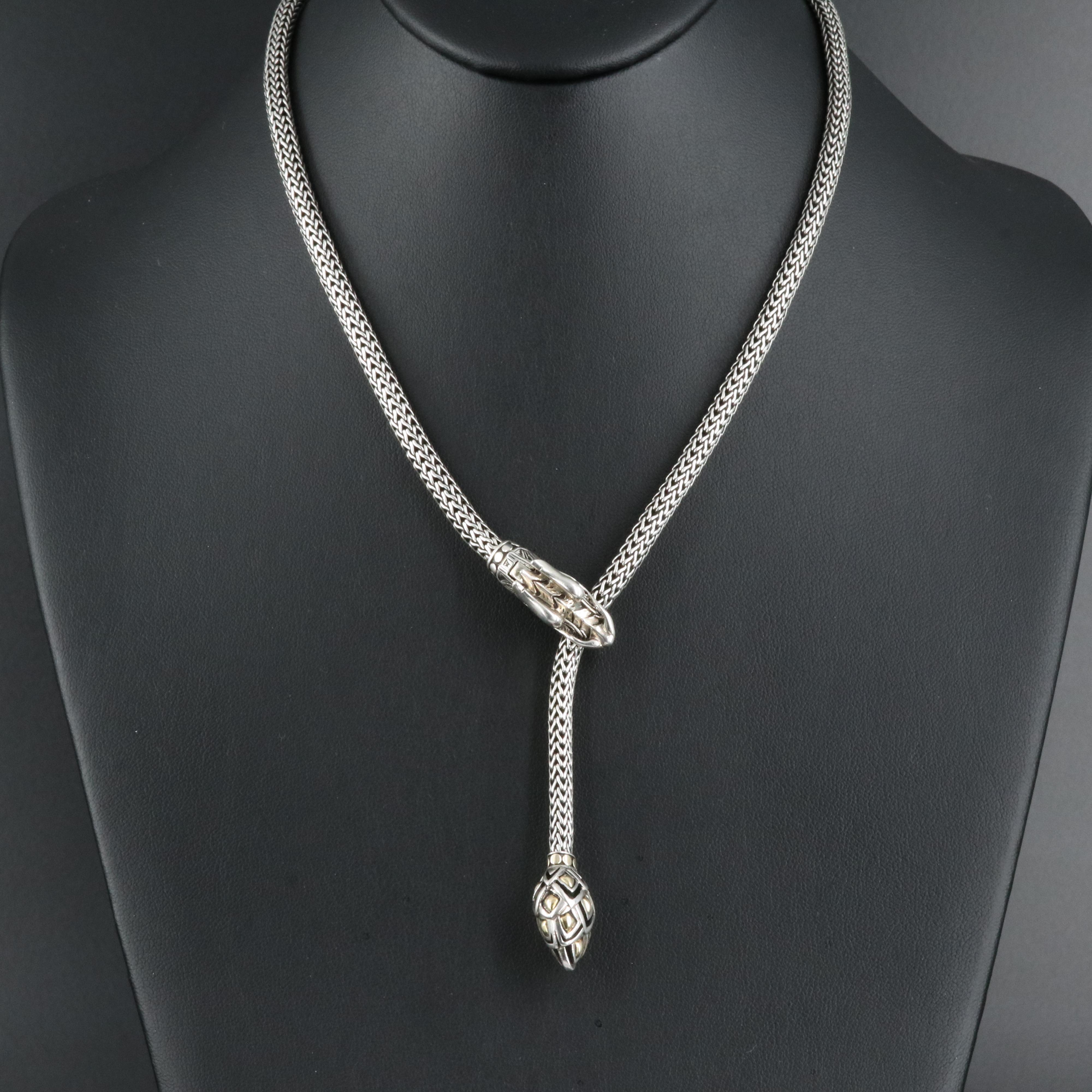 John Hardy Legends Naga Sterling Snake Lariat Necklace with 18K Bonded Accents