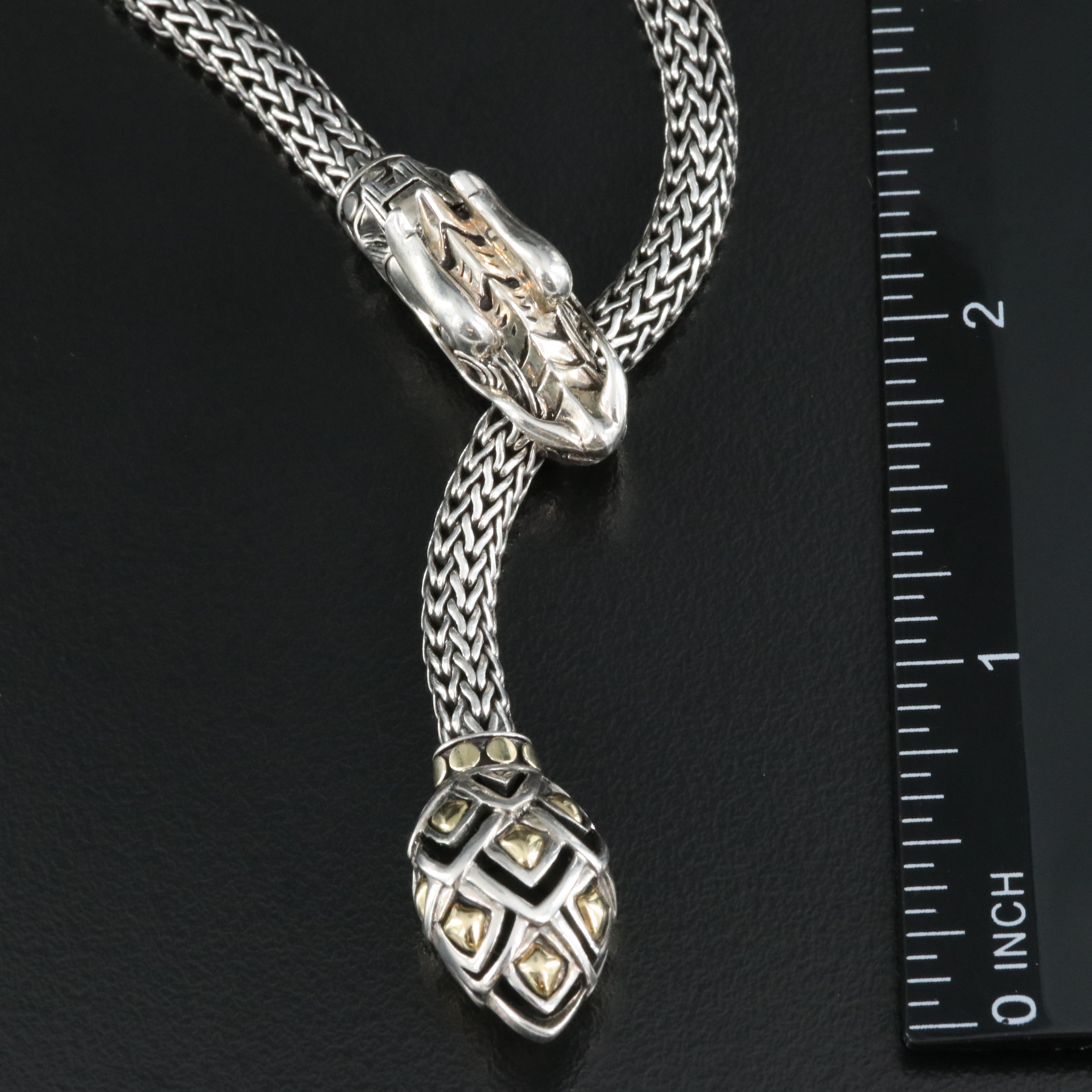 John Hardy Legends Naga Sterling Snake Lariat Necklace with 18K Bonded Accents