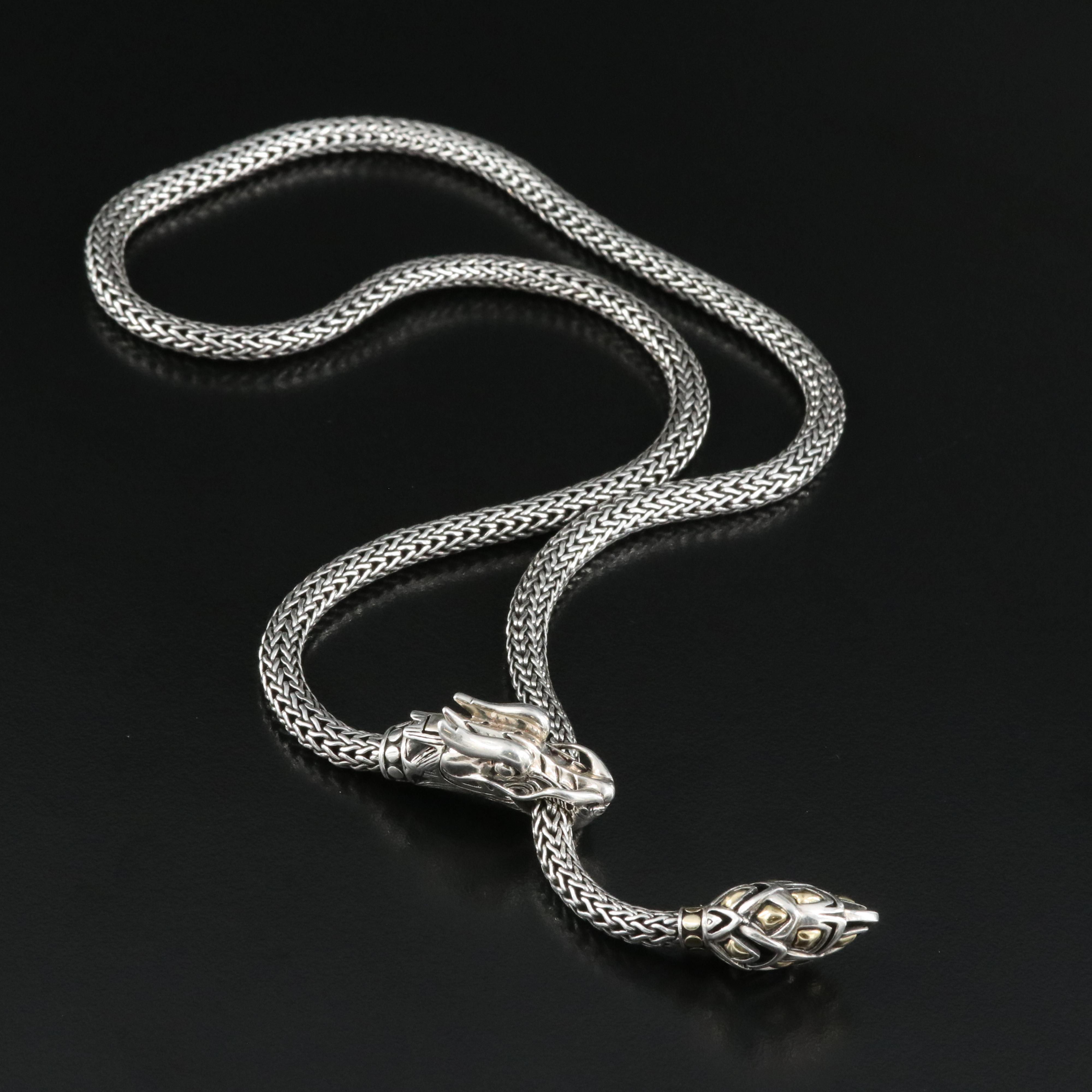 John Hardy Legends Naga Sterling Snake Lariat Necklace with 18K Bonded Accents