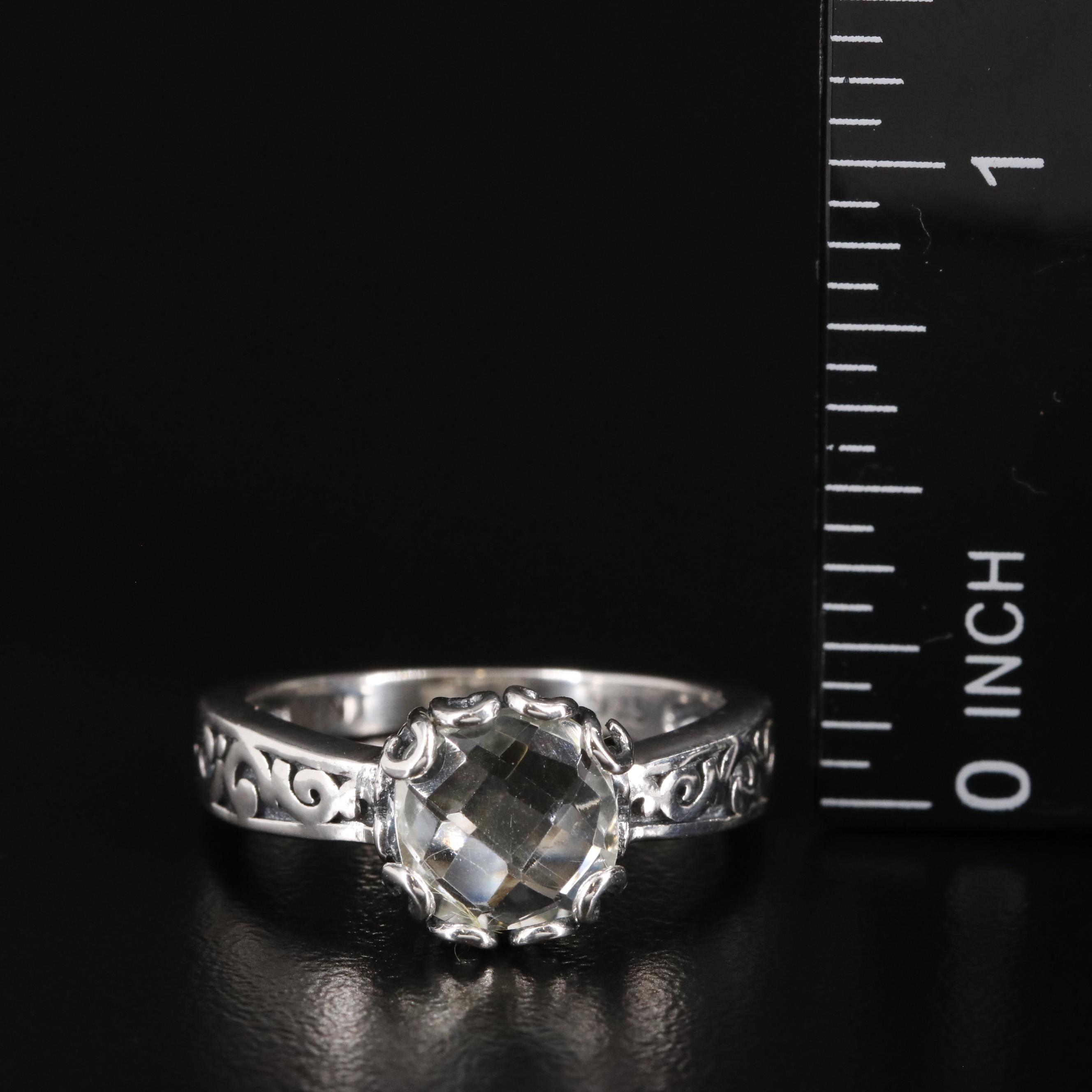 Sterling and Prasiolte Scrollwork Ring
