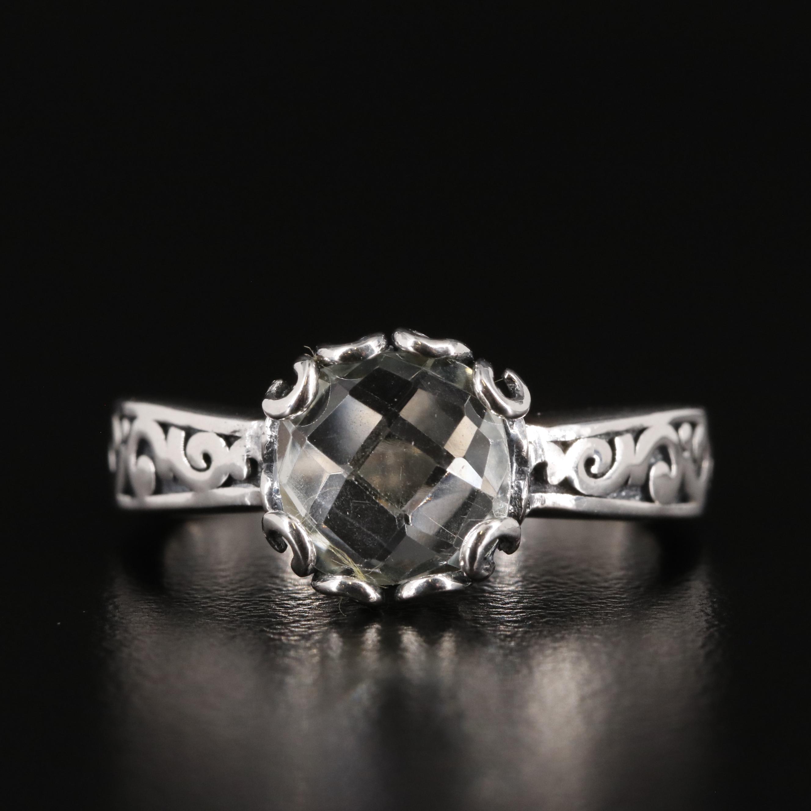 Sterling and Prasiolte Scrollwork Ring